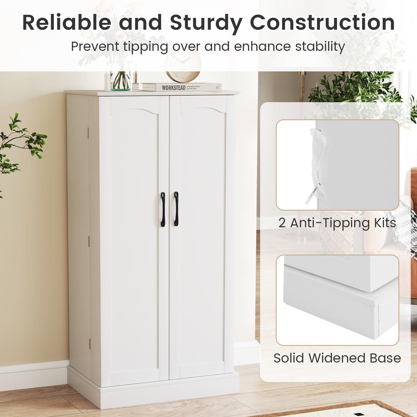 GiantexUK Kitchen Cupboard, Wooden Buffet Pantry Cabinet with 17 Shelves and 2 Doors, Multifunctional Storage Organizer for Living Room Dinning Room