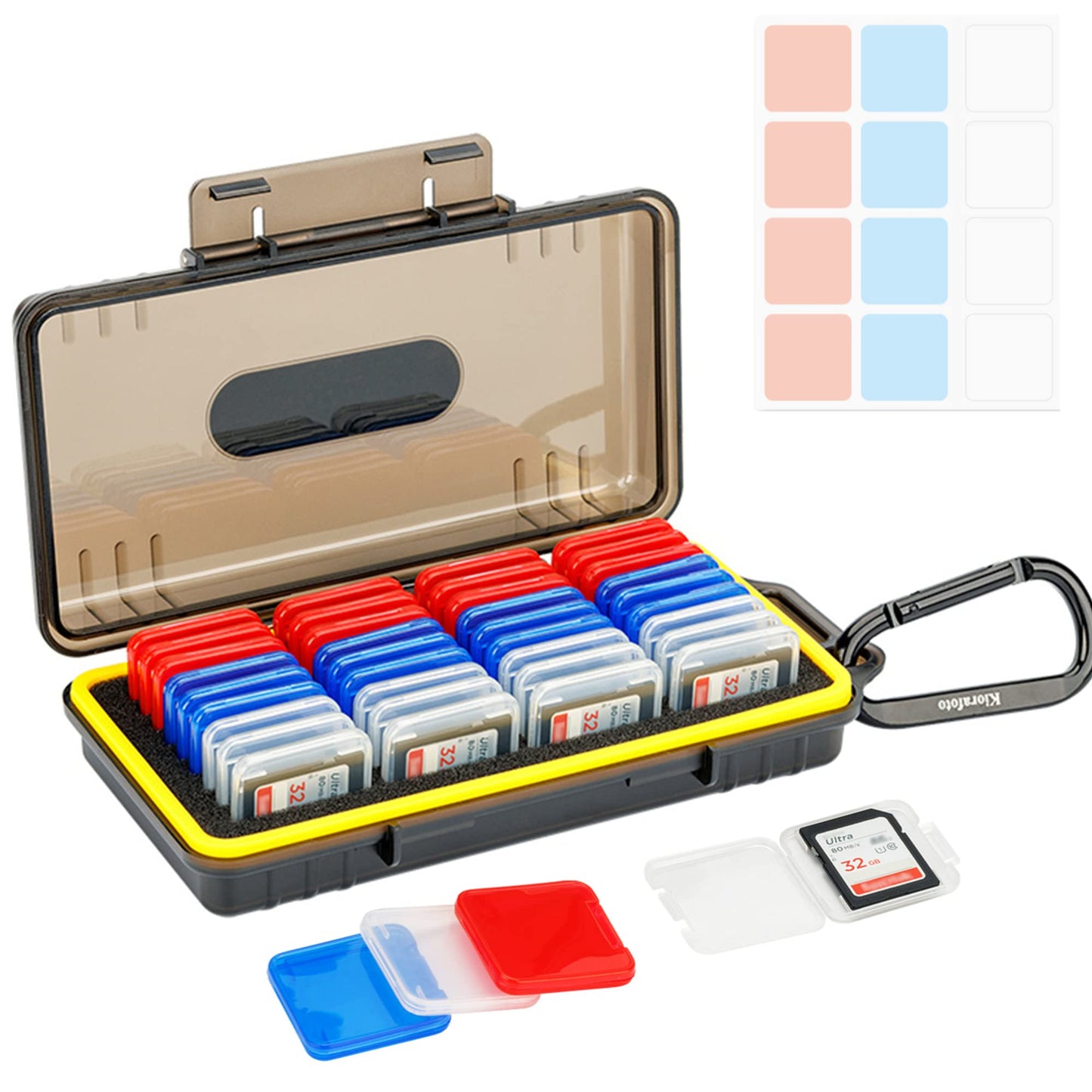 Kiorafoto SD Card Holder Case with 36 Pack 3 Colors Clear Plastic SD Card Case Box for SD SDXC SDHC Cards, Water-Resistant Anti-Shock Anti-Dust Memory