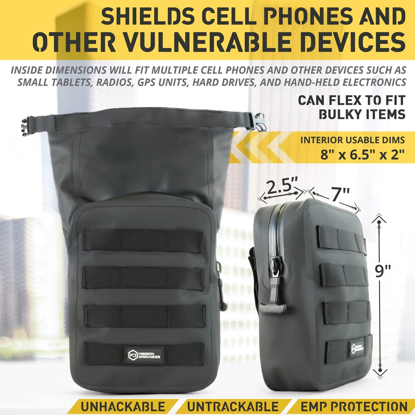 Mission Darkness Dry Shield MOLLE Faraday Pouch (2nd Gen) // Waterproof & Submergible Dry Bag + RF Shielding Liner. Signal Blocking, Anti-tracking,
