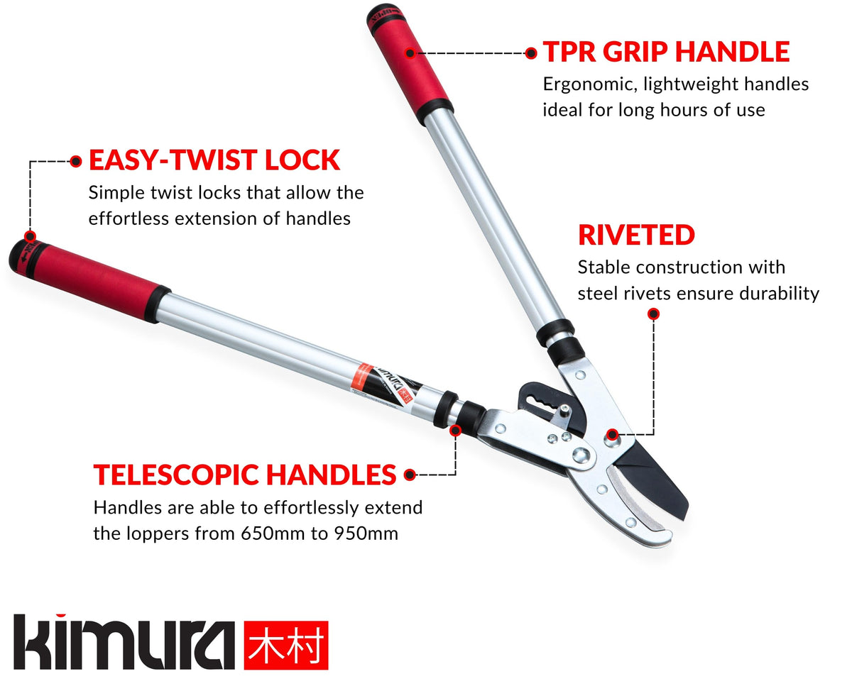 Kimura? Pro Heavy Duty Garden Loppers - Premium Anvil Lopper with Advanced Ratchet Mechanism, Lightweight Telescopic Handles, Japanese SK5 Steel