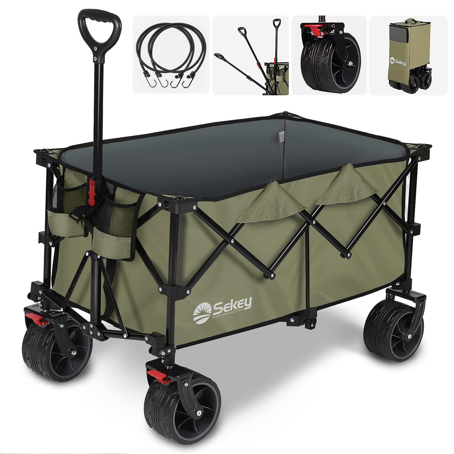 Sekey 200L Folding Festival Trolley with All-Terrain Extra Wide Wheels and Brake, Heavy-Duty Cart Loadable up to 150KG, Patented Four-Directional