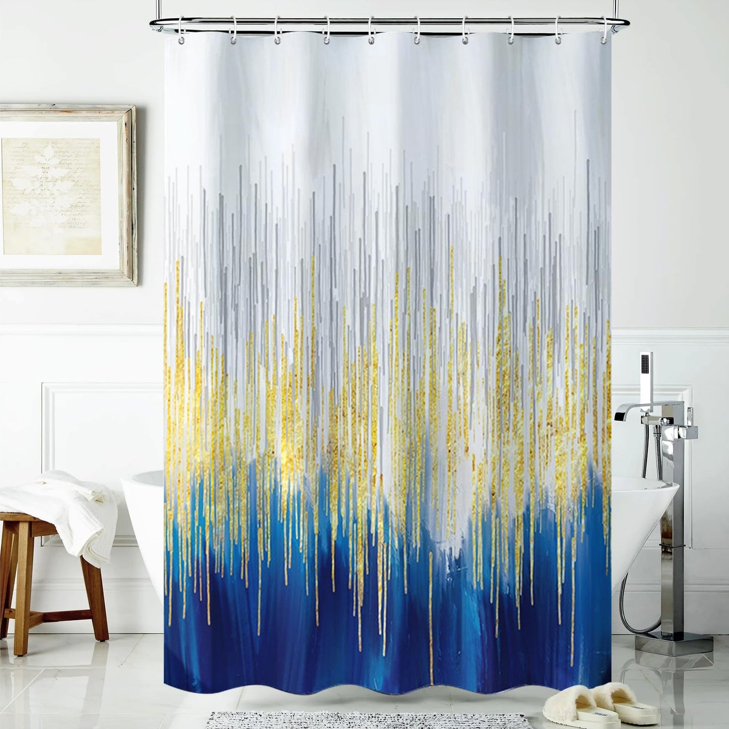 Lirzxin Shower Curtains Mould Proof Resistant, Large Shower Curtain for Bathroom Polyester Abstract Geometric Stripes Gradient Theme Modern Thick Bath