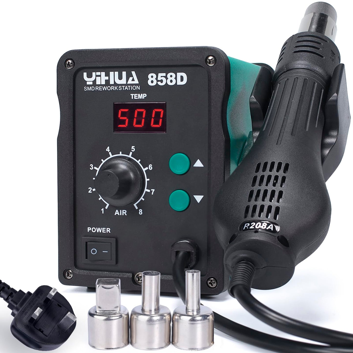 YIHUA 858D Hot Air Rework Station 700W for SMD Soldering and desoldering with Adjustable Temperature, Adjustable Air Volume, PID Temperature Control,