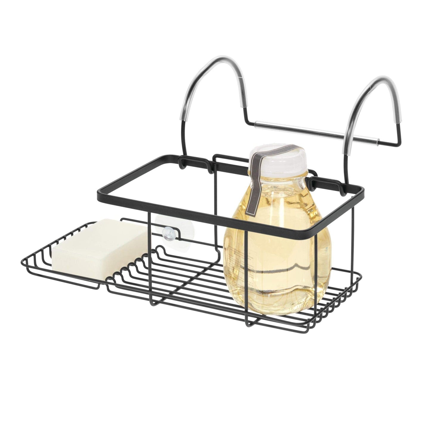 iDesign No-Drill Bathroom Storage, Small Metal Hanging Bath Tray, Bath Caddy for Soap, Cosmetics, Books, Tablet and Phone, Matte Black, 30.7 cm x 26