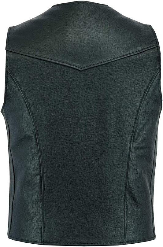 Men's Real Leather Waistcoat Vest Black Biker Style Black Waistcoat/Vest