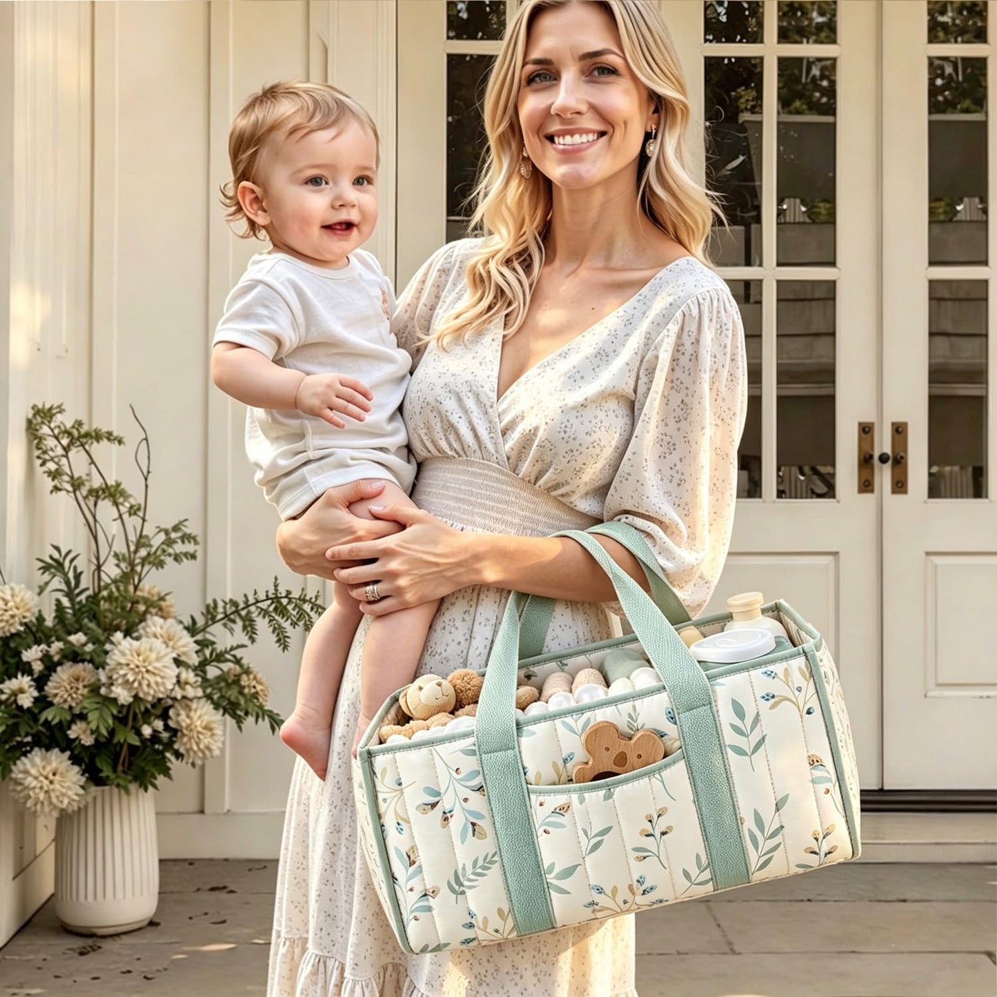 Nappy Caddy Organiser, Newborn Essentials Diaper Caddy for Nappy Station with Detachable Compartments, Sturdy & Portable Stylish Storage Basket