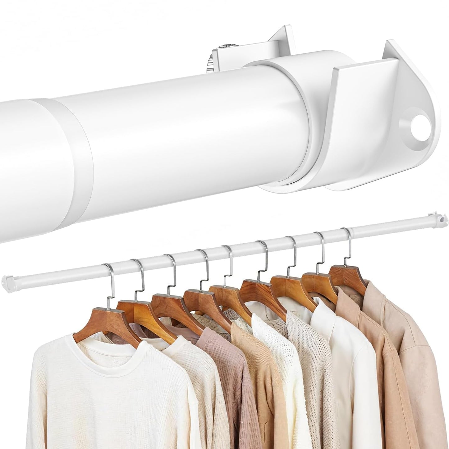 Wardrobe Rail 42-134cm Extendable Clothes Rail White Wardrobe Pole Stainless Steel Adjustable Clothes Rail Heavy Duty Hanging Rails For