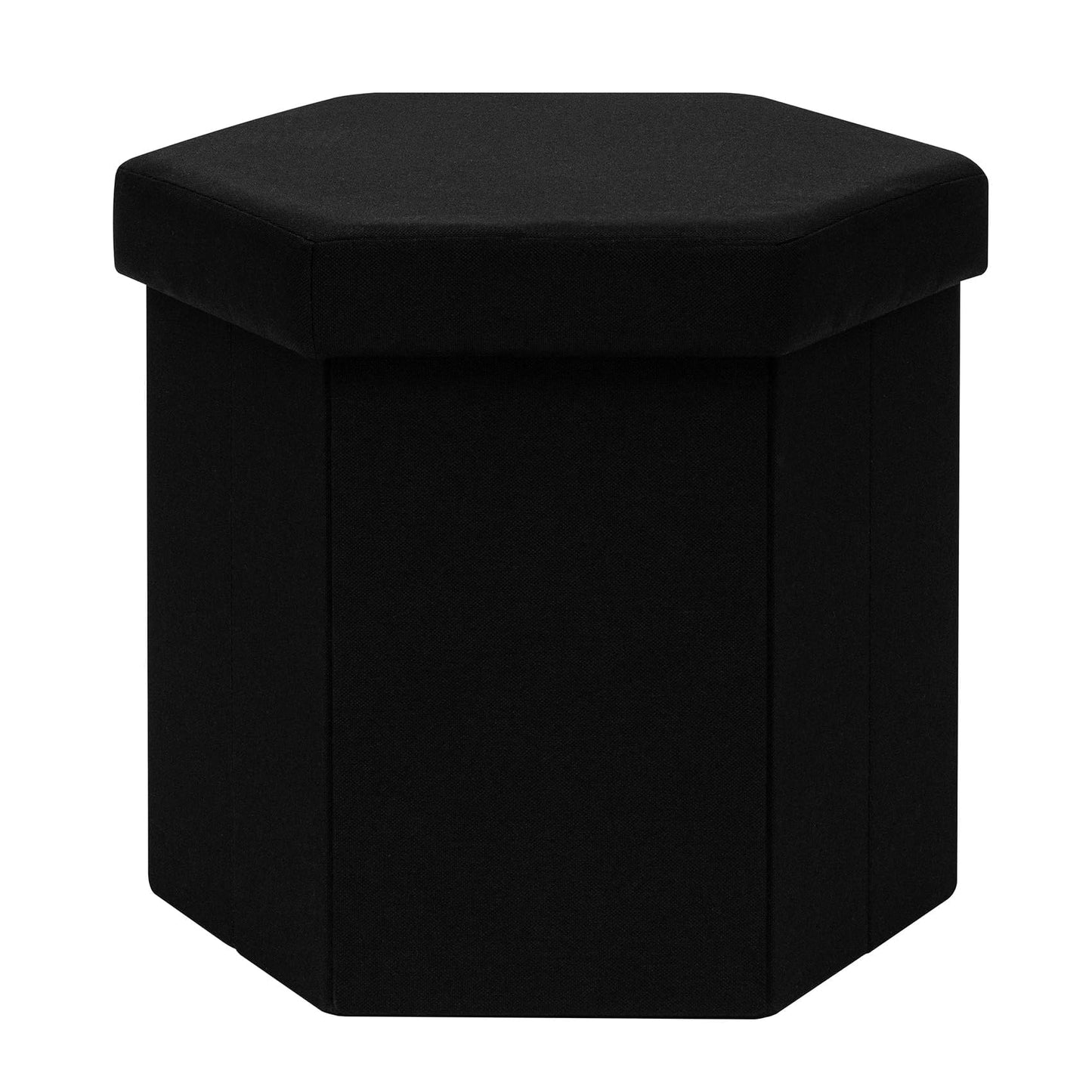 PINPLUS Folding Storage Ottoman, Linen Hexagonal Footrest, Black
