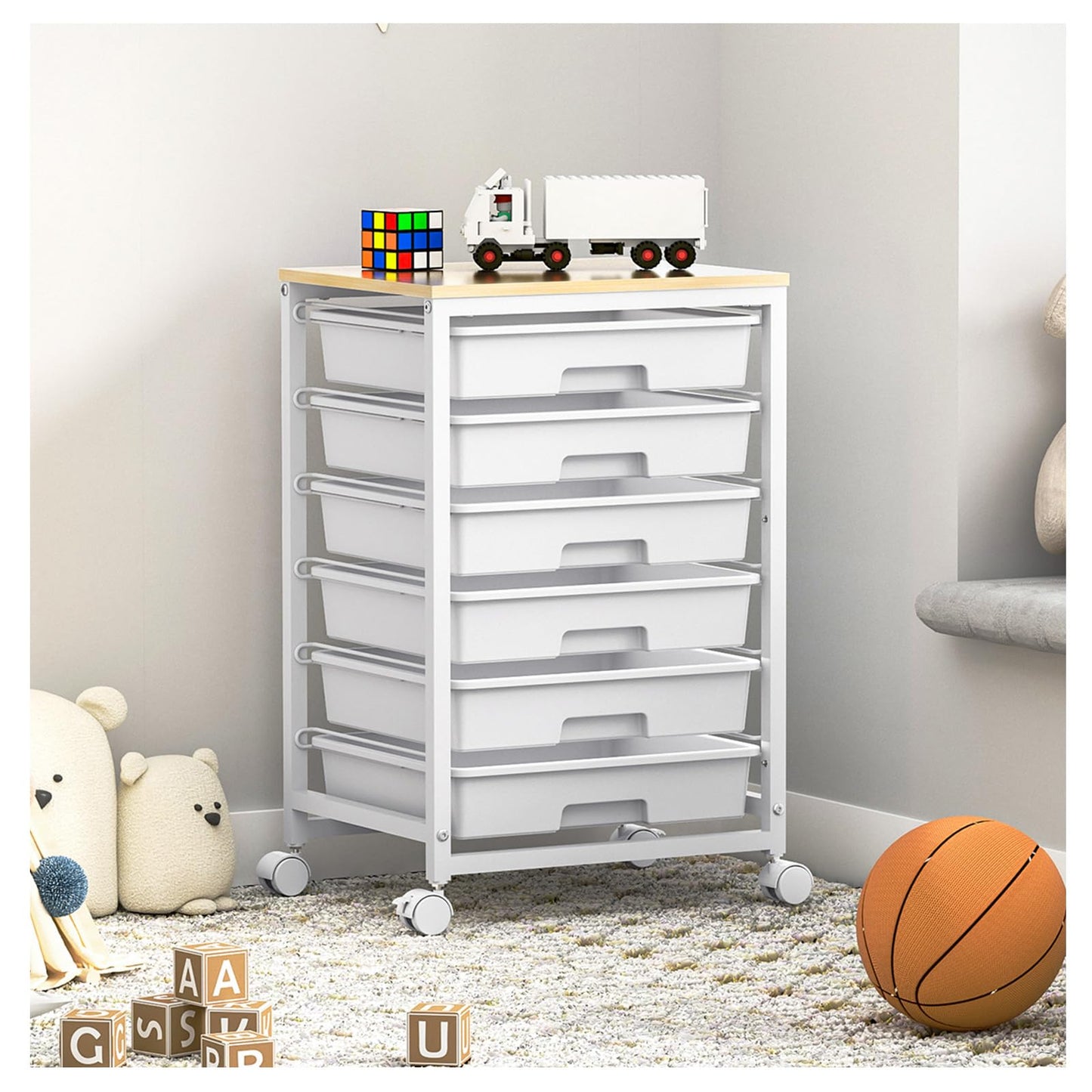 SYKIARIOL 6-Drawer Storage Trolley Rolling Cart, White