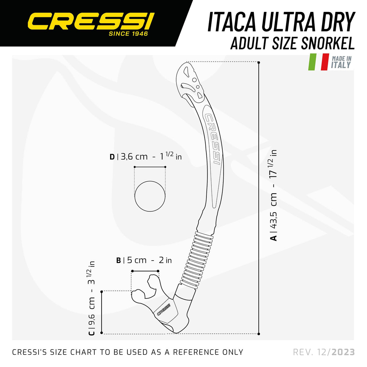Cressi Itaca Ultra Dry Snorkel - Snorkel Dry for Free Diving and Snorkeling, Black/Red, One Size, Unisex Adult