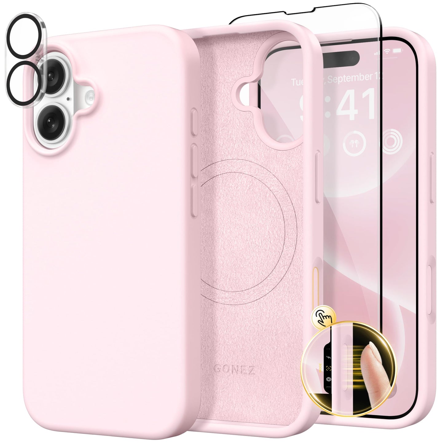 GONEZ Magnetic for iPhone 16 Case, Compatible with MagSafe, [Screen Protector + Camera Lens Protector], Liquid Silicone Shockproof Protective Phone
