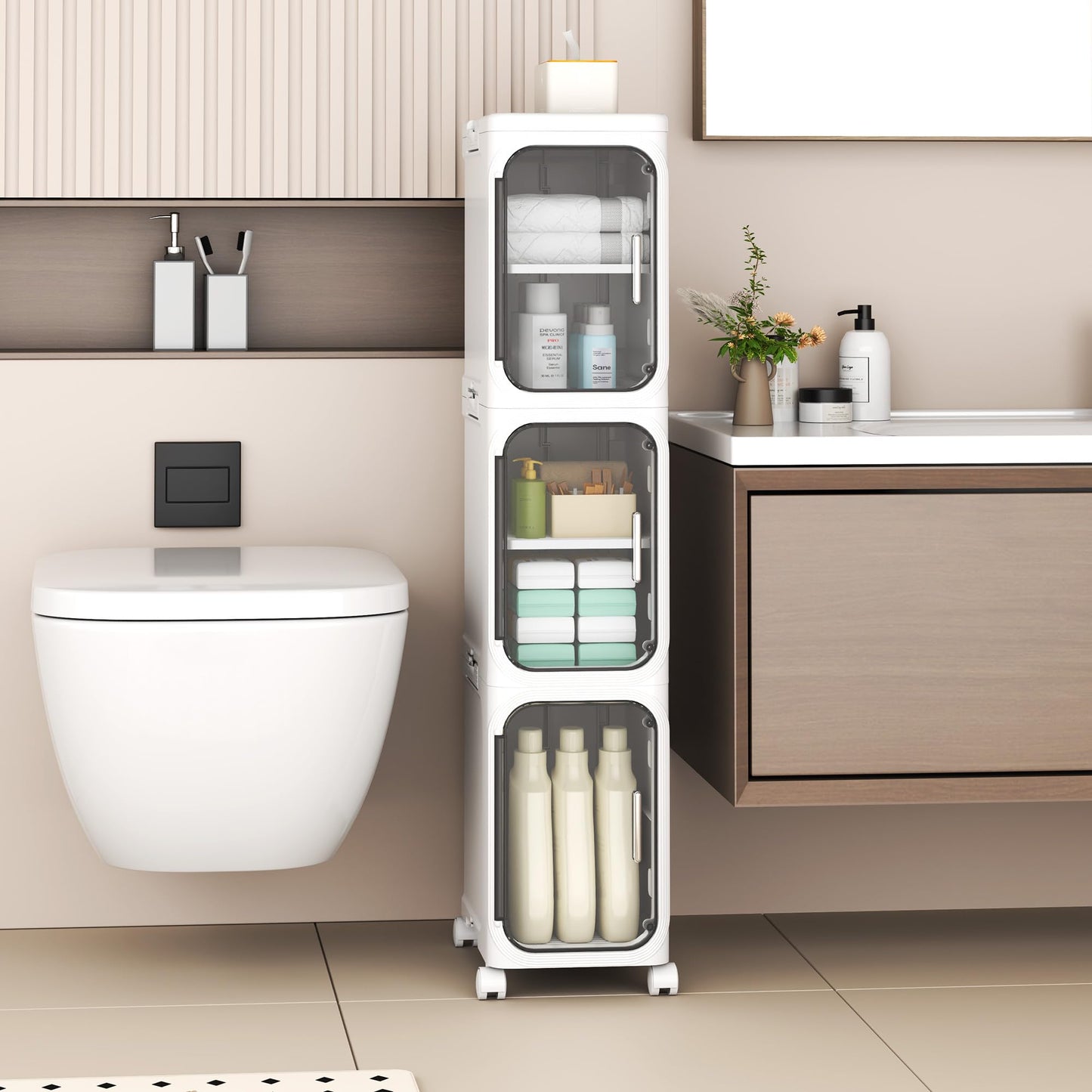 YVVVVY 20cm Bathroom Storage Cabinet, Waterproof Small Tolilet Unit