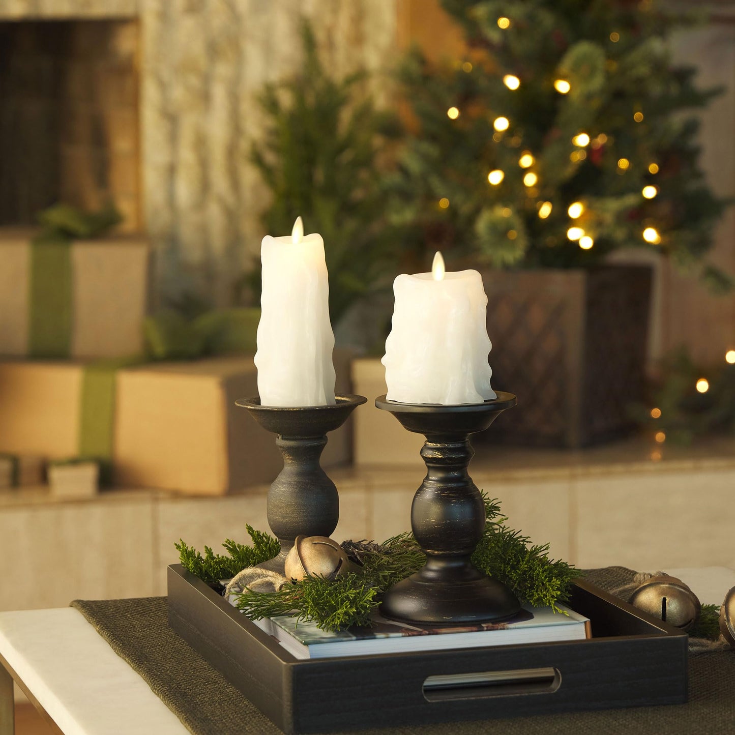 Luminara White Heavy Wax Drip Flameless LED Pillar Candle, Real Wax, Timer Function, 2.5 x 6.5 inch