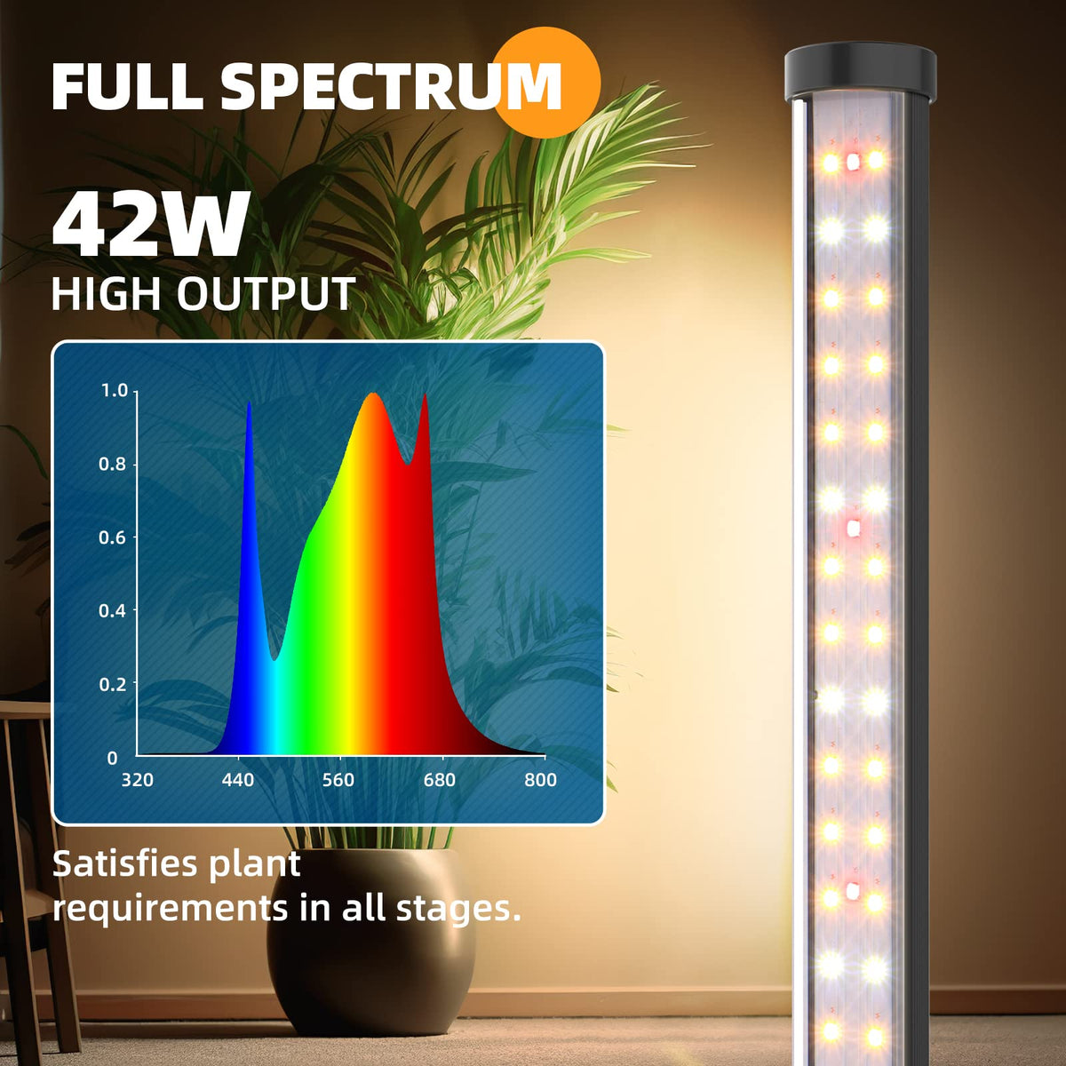 Barrina Grow Lights T10, 42W, 4FT/120cm, 169 LEDs, Full Spectrum, Wide Illumination Area Coverage, Vertical Plant Grow Lights for Indoor Plants with