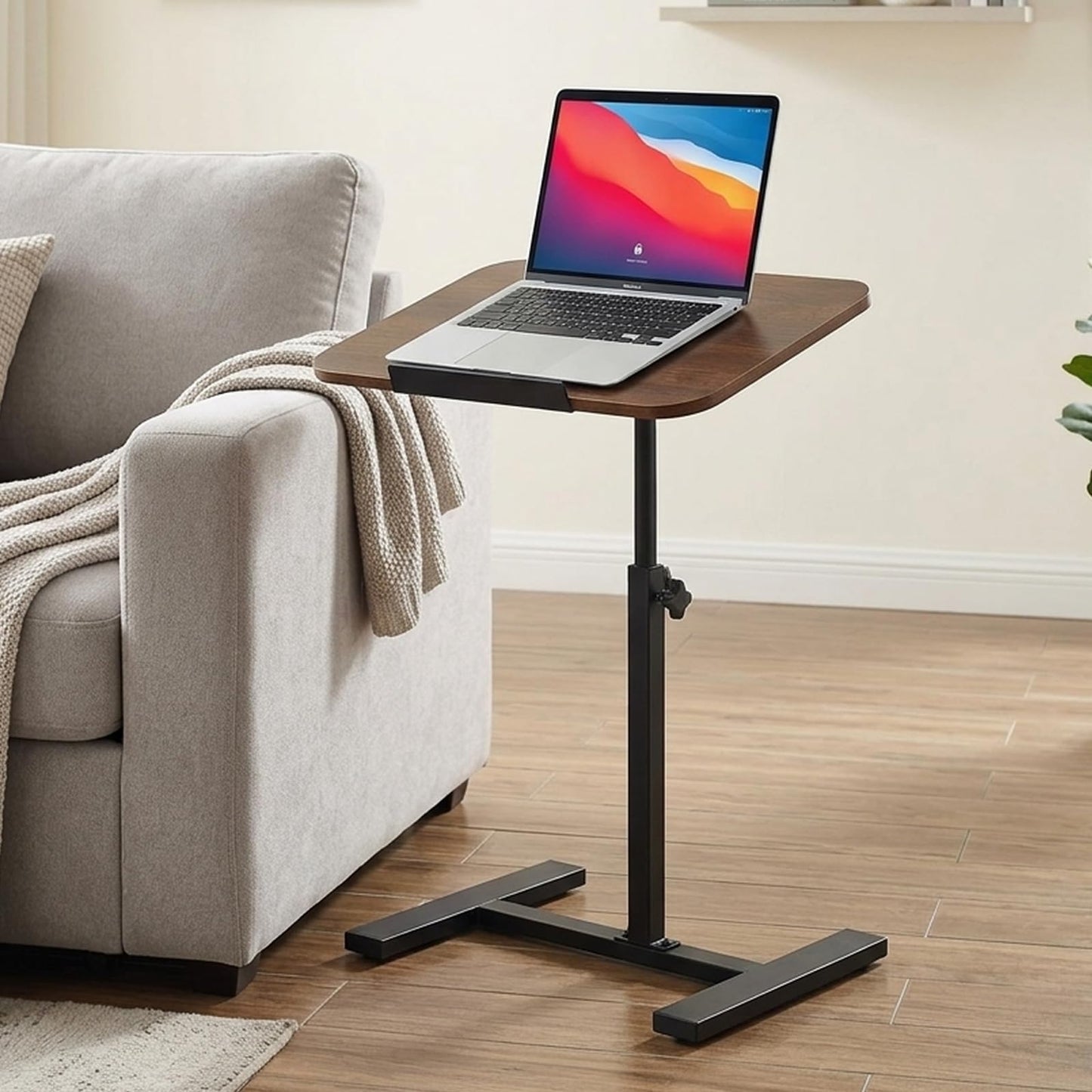 Simcat C Shaped Side Table Adjustable Height,360°Swivel Overbed Table, Top Tilting Laptop Stand Tray Tables with Wheels