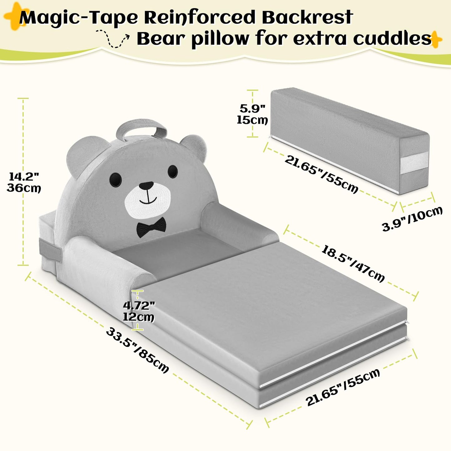JUOIFIP Foldable Kids Sofa Bed, 2-in-1 Toddler Couch Chair, 150cm Soft Crystal Velvet Toddlers Sofa Bed for Bedroom Livingroom, Playroom