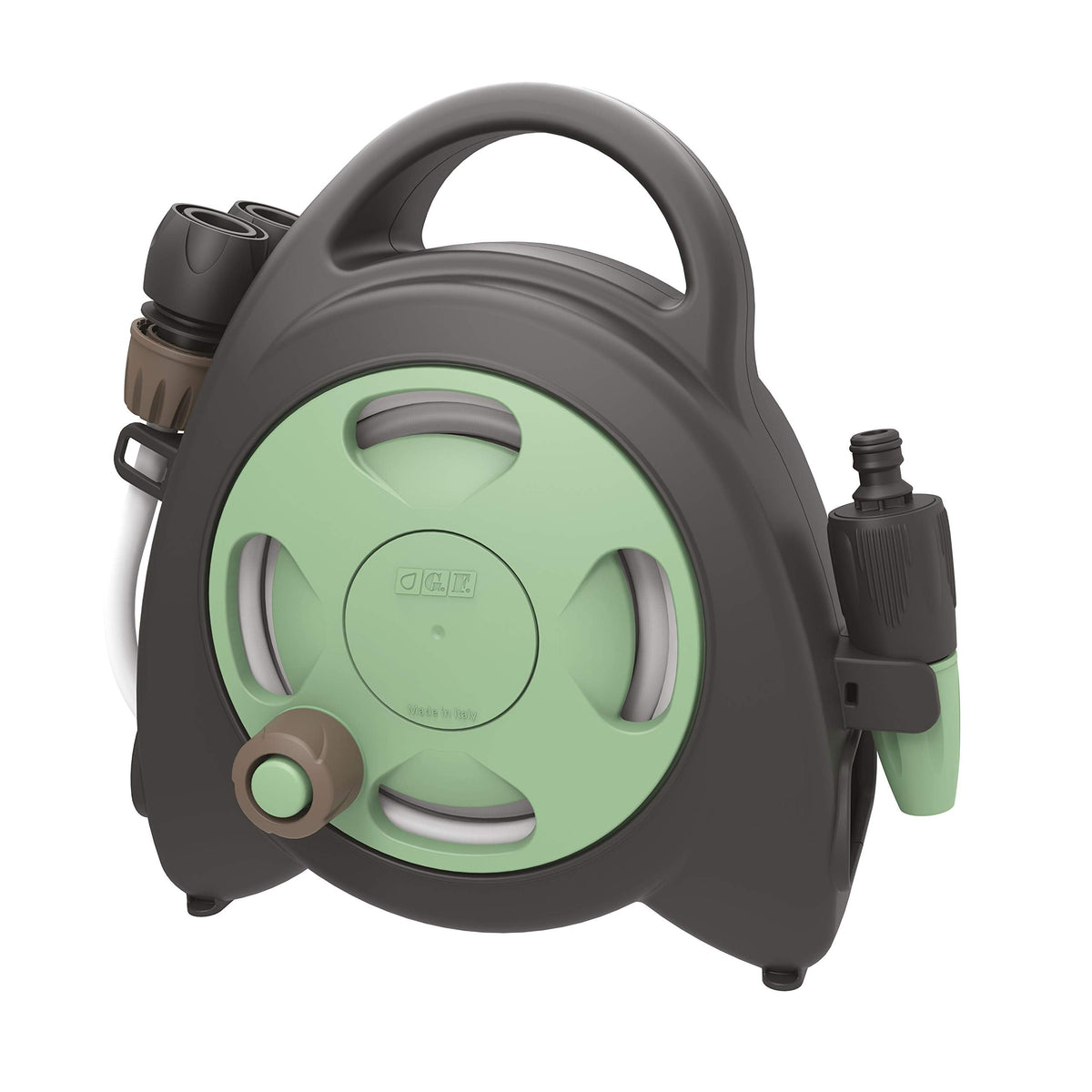 GF Garden, Aquabag RECO, Mini hose reel, MADE WITH RECYCLED PLASTIC, with 10M flexible hose, Ready to use Kit, for Watering Plants, Flowers, Pots on