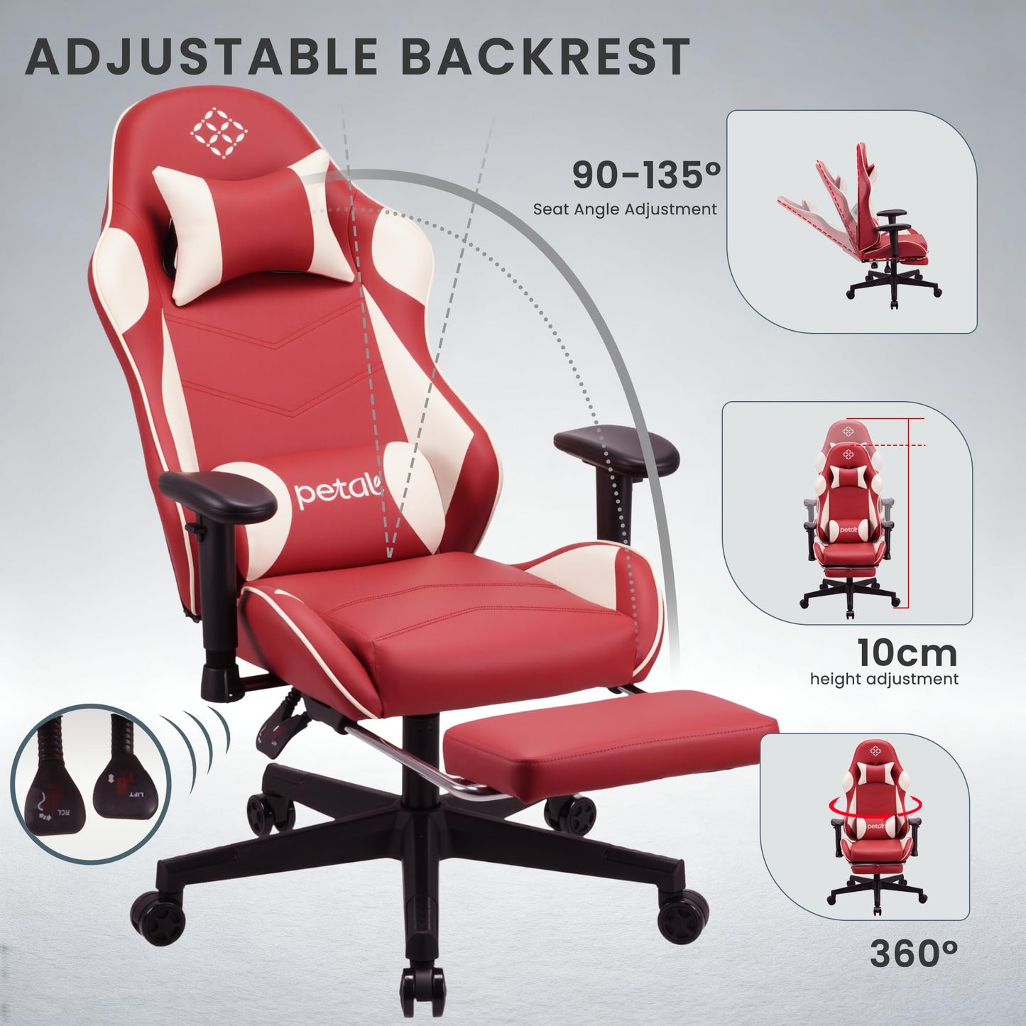 Play haha.Ergonomic reclining seat with footrest adjustable headrest and lumbar cushion high back support padded armrests PU leather finish for