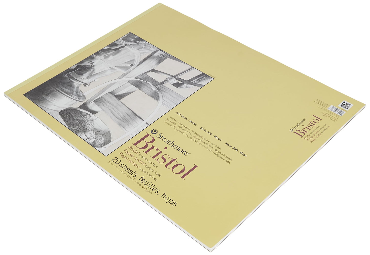 Strathmore Bristol Smooth Paper Pad 19 x 24-inch, 20 Sheets, Ribbon Bound, 19"x24"