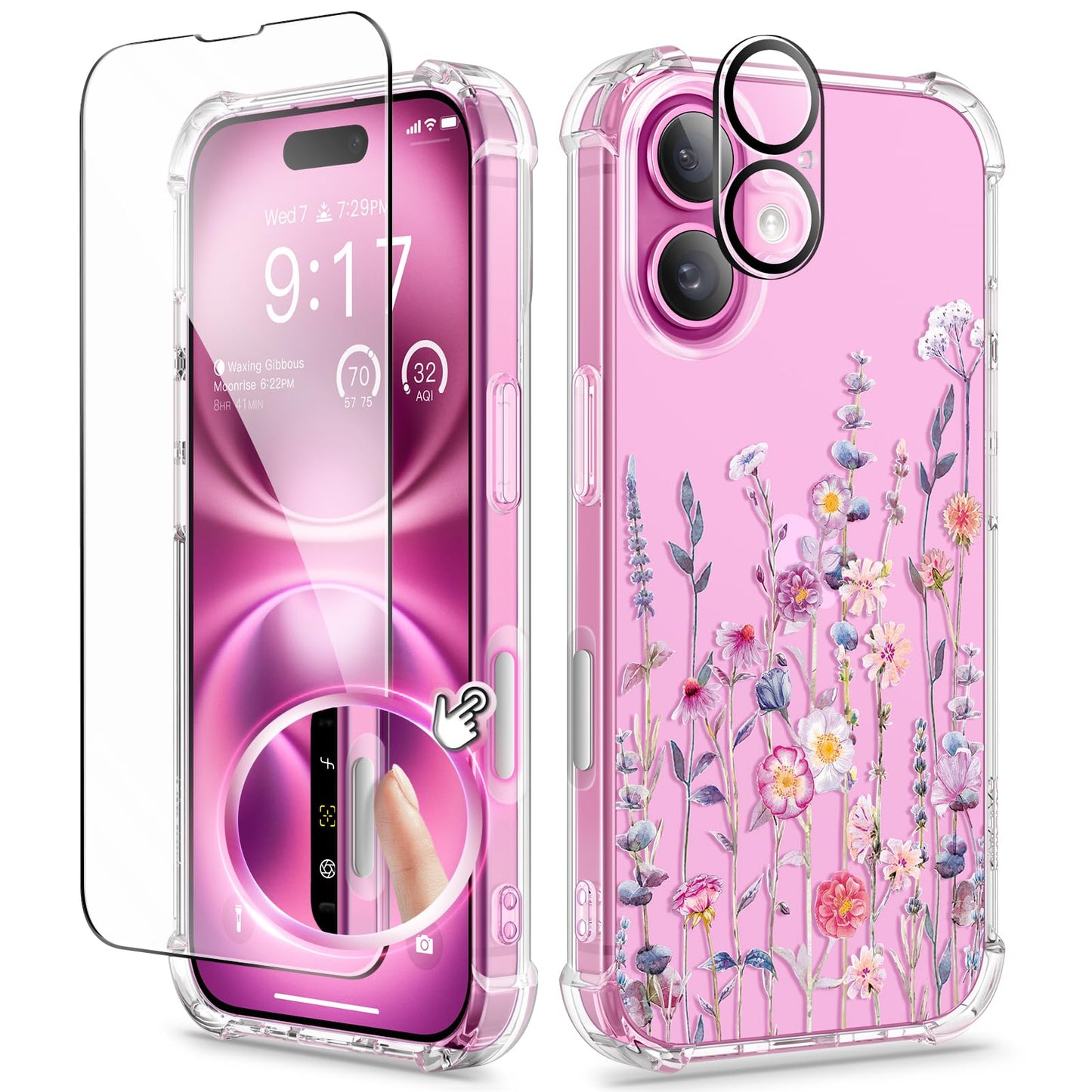 GVIEWIN Compatible with iPhone 16 Case 2024,[Camera Control Button]with Screen Protector&Camera Lens Protector,Shockproof Drop Protection Anti-scratch