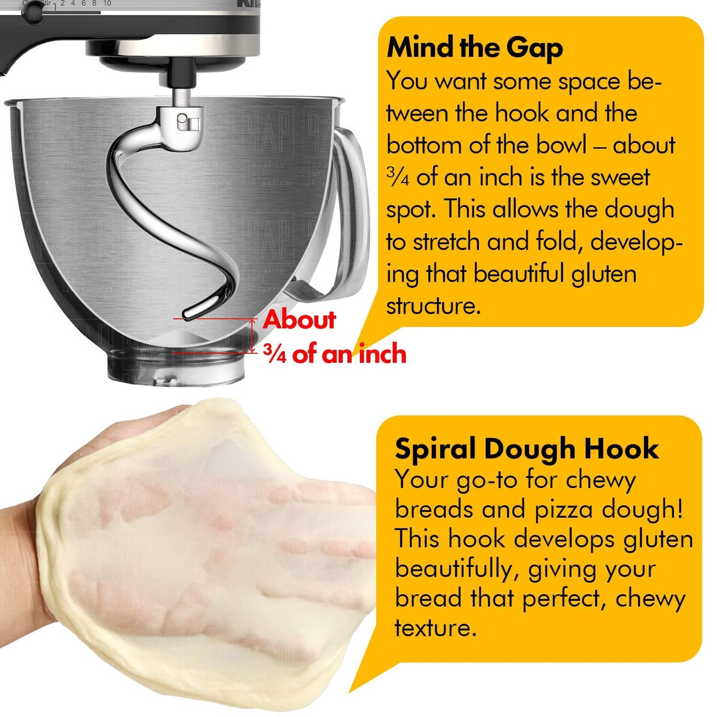 Stainless Steel Spiral Dough Hook Replacement for KitchenAid 4.5QT & 5QT Bowl Tilt-Head Stand Mixers, Rustproof & Easy Clean, Efficient Kneading for