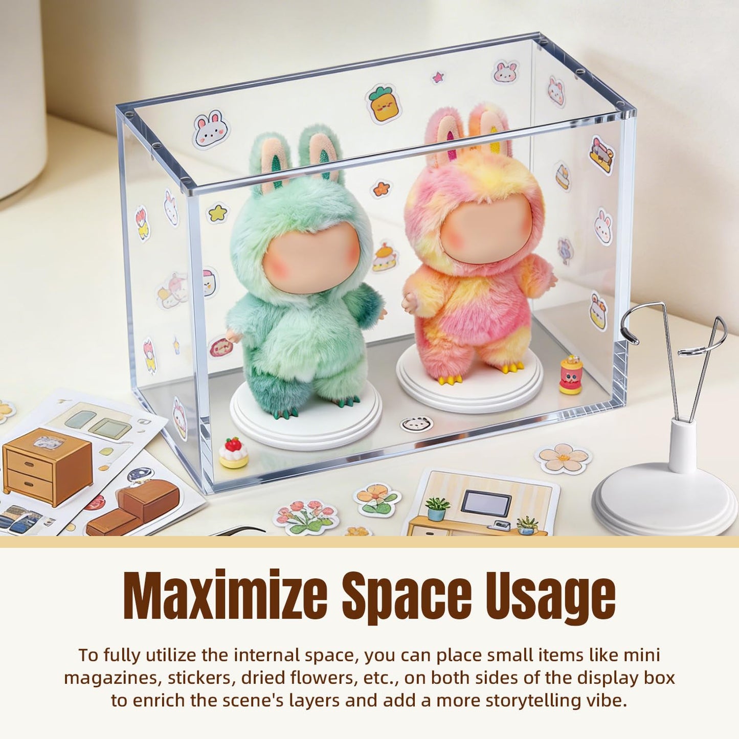 Mcbazel Premium Thick Acrylic Display Case Compatible with Labubu Doll, 92% UV Protection & Dustproof, Magnetic Display Box for POP MART Labubu