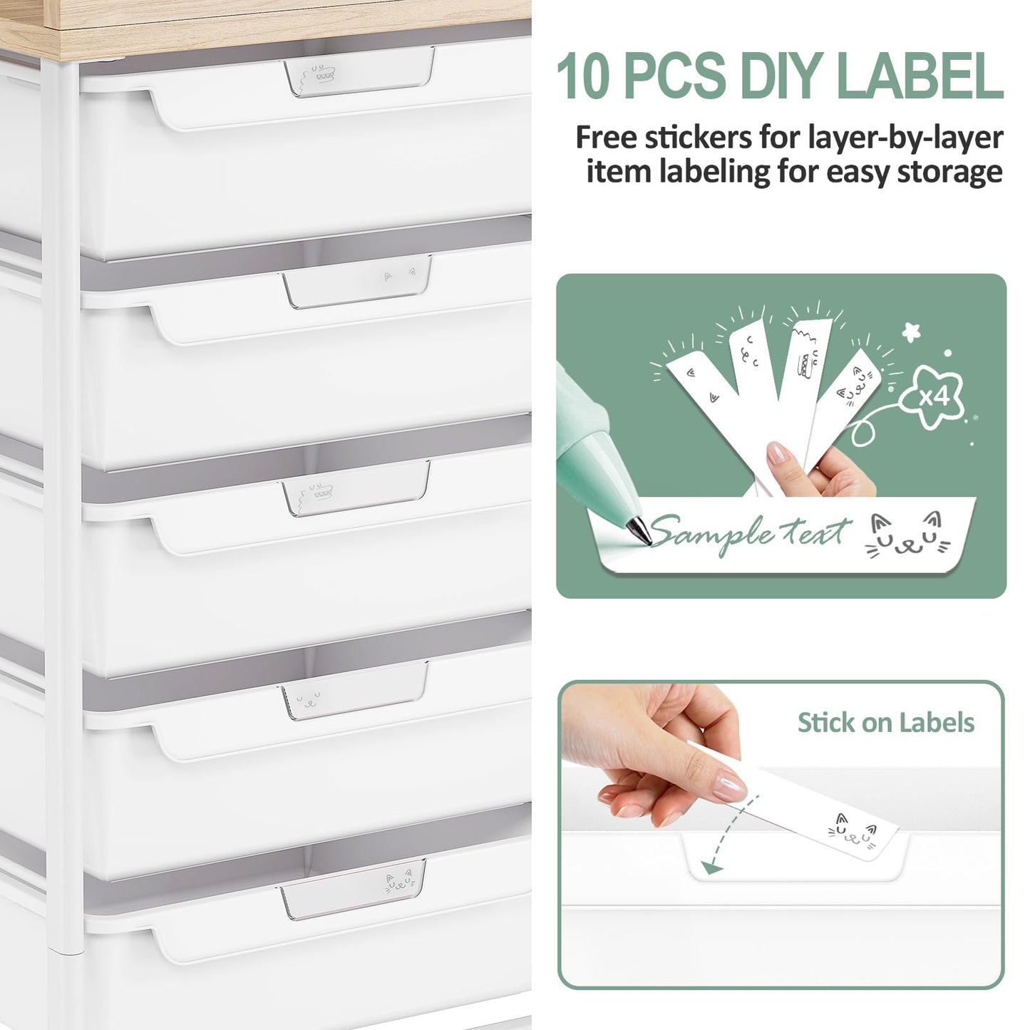10-Drawer Craft Organizer Trolley Cart, White
