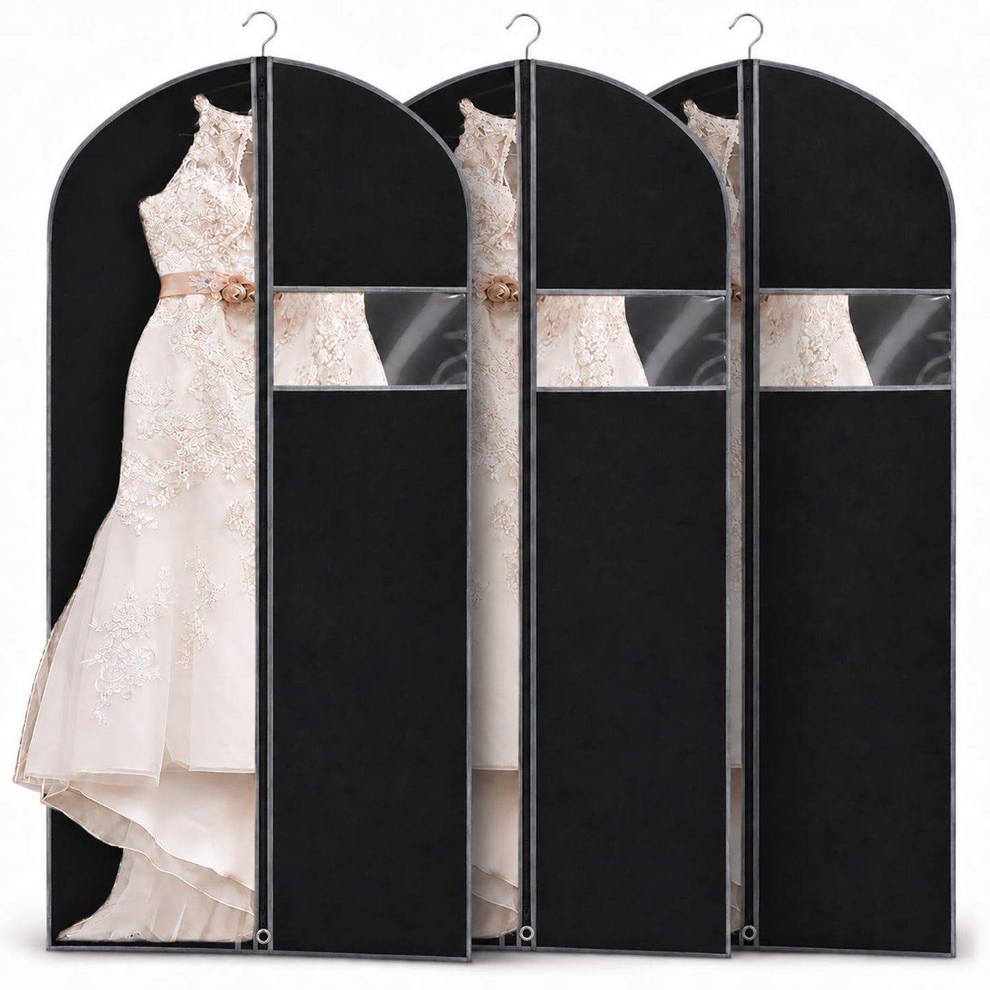 Dress Bag Covers Long, URMI Breathable 60 x 183cm (3 PCS) Hanging Wedding Dress Bridesmaid Dress Bags for Gowns Prom Bridal Garment Bags with Clear