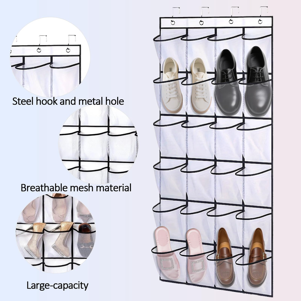 Vxcvzv 24 Large Pockets Over Door Shoe Storage Organiser, Hanging Shoe Storage Door Shoe Rack