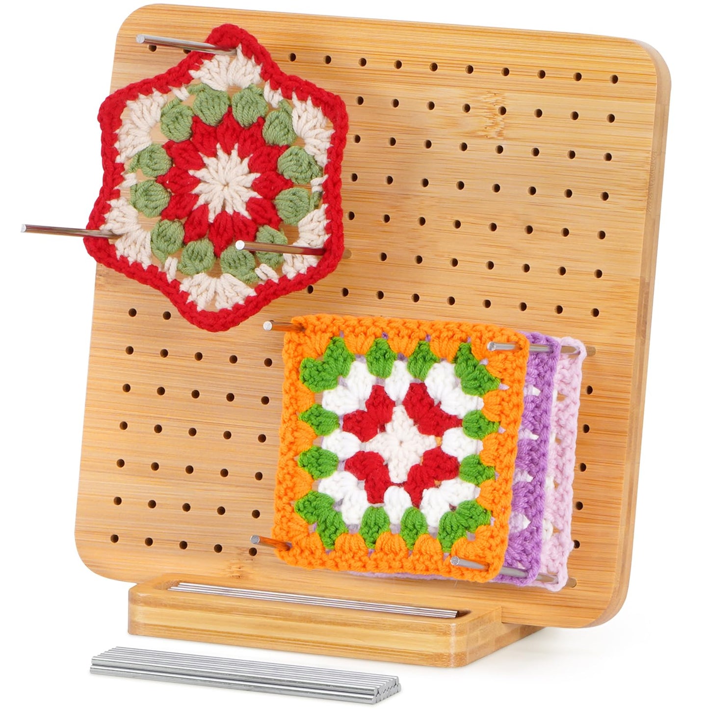 Lifewit 7.7" Crochet Blocking Board with 20 Pegs, Bamboo Granny Square Blocking Board for Knitting and Crochet Projects, Blocking Mats for Crocheting,