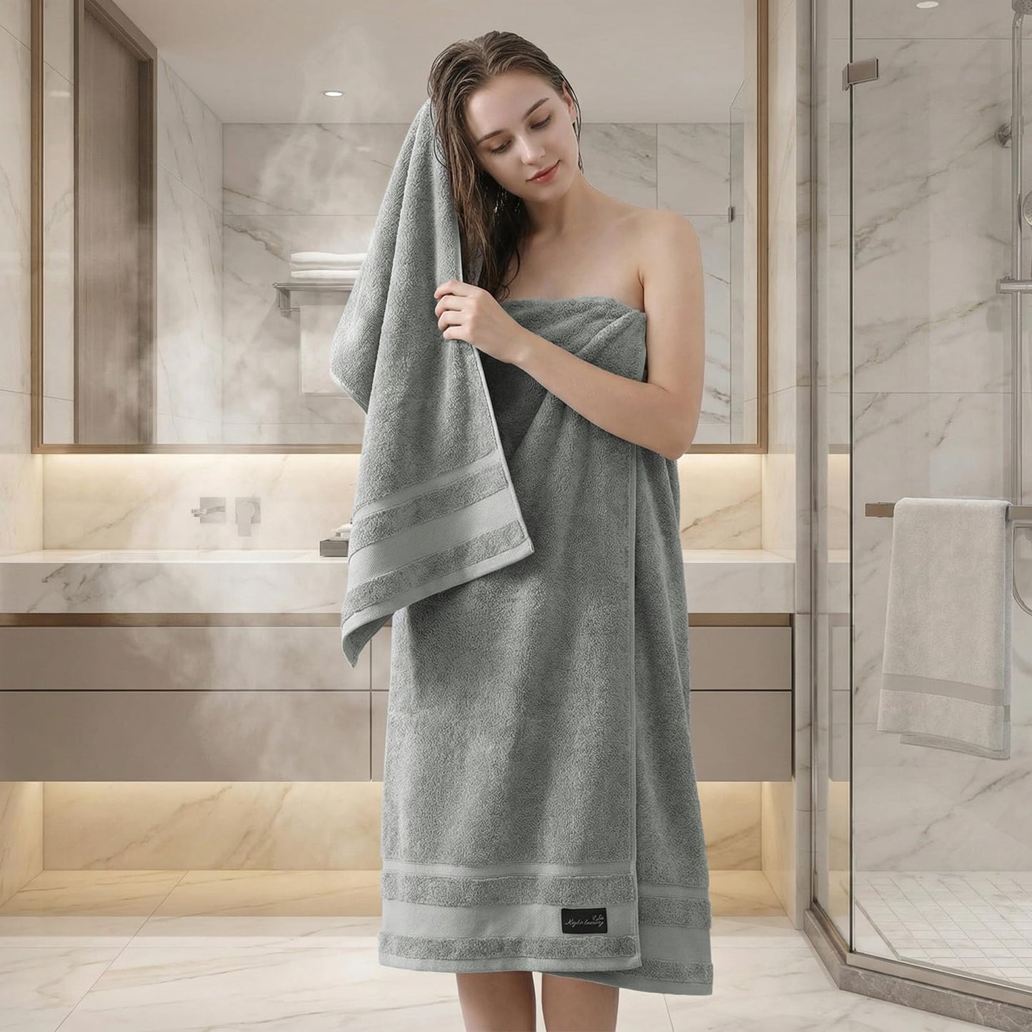 REDKISS 2 Pack Gray Large Bath Towels -160 x 80CM Cotton Thick Shower Towel