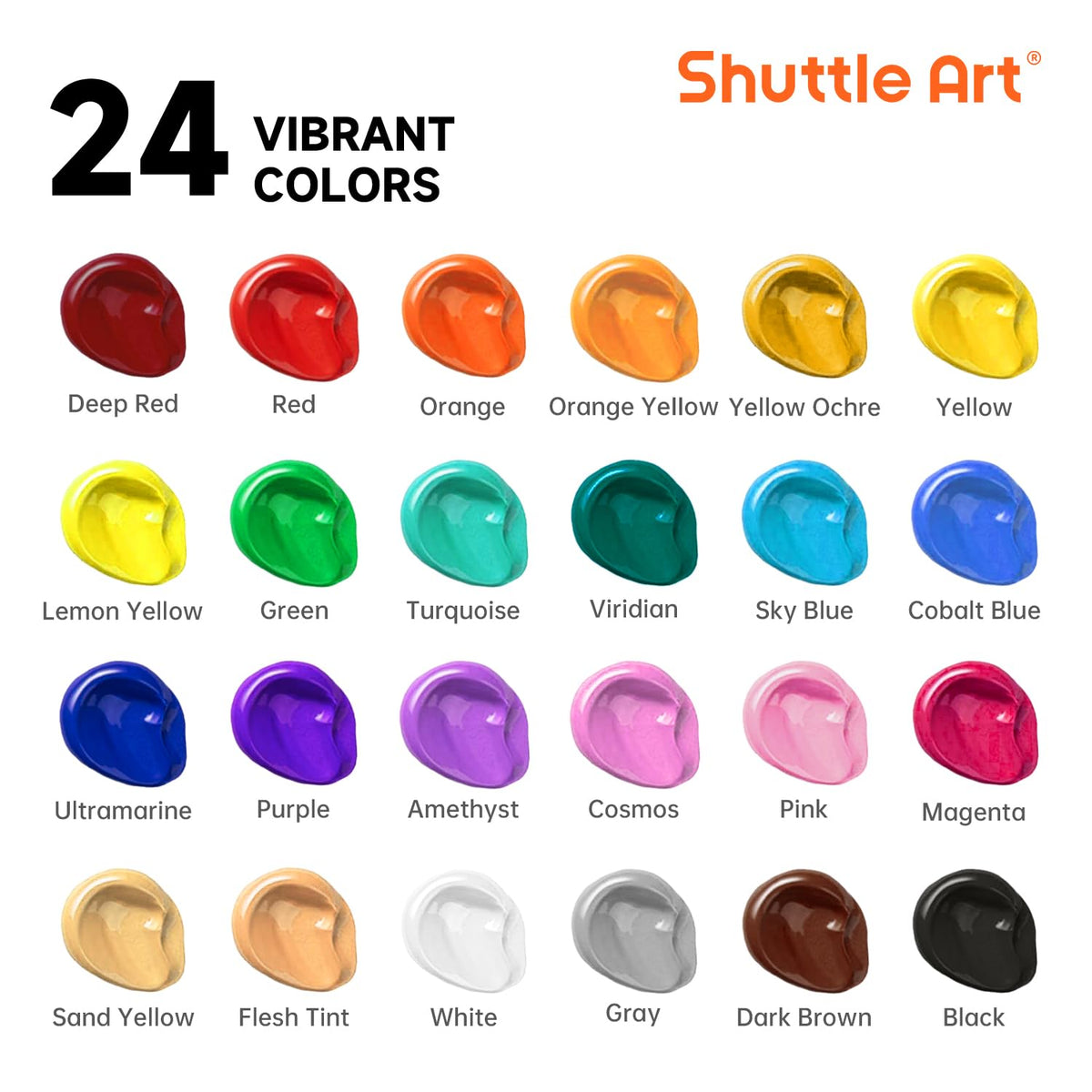 Shuttle Art Acrylic Paint Set, 24 Colours Acrylic Paints Bottle(250ml/8.45oz), Rich Pigmented Acrylic Paints, Bulk Painting Supplies for Artists,