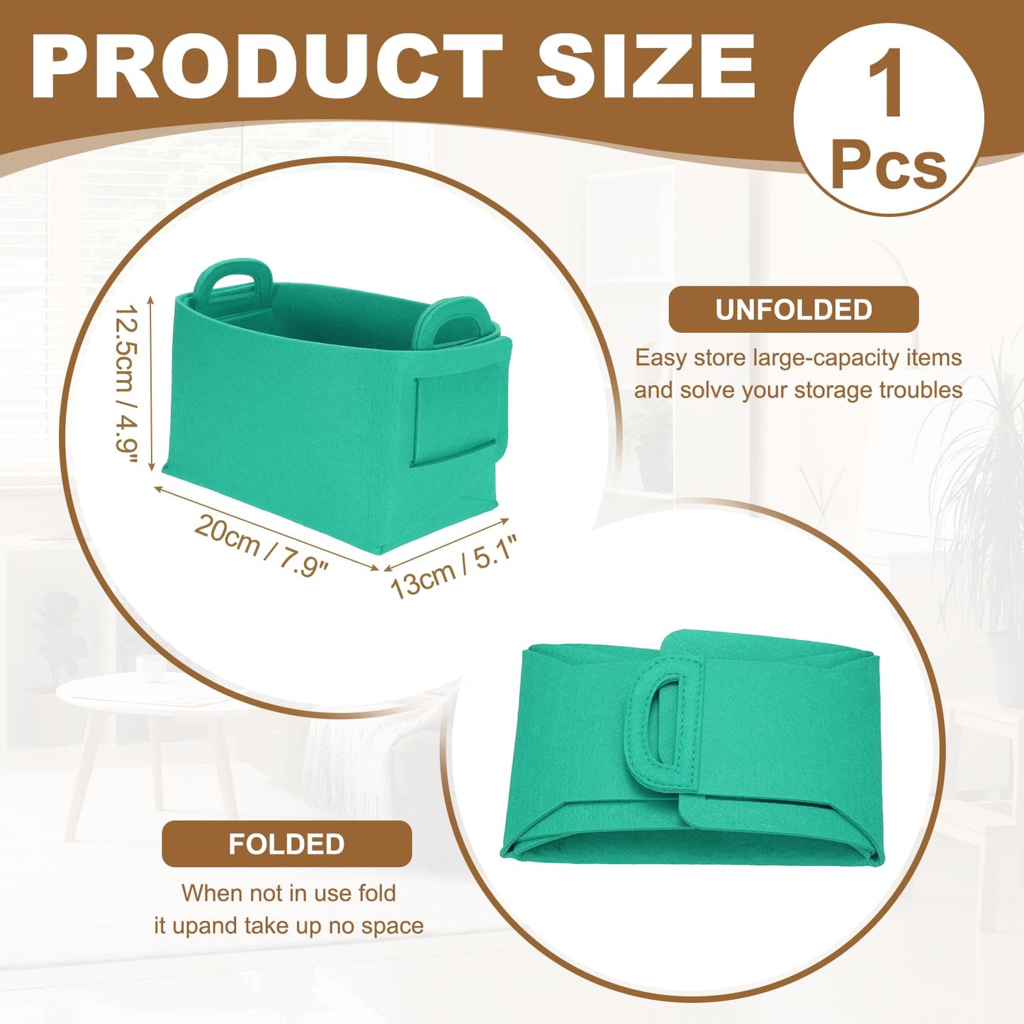 sourcing map Felt Storage Bin, 18 x 13 x 11cm Foldable Organizer Basket with Handles