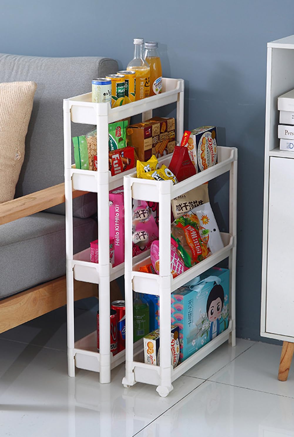 Gelory 4 Tier Slim Storage Cart Slide Out Kitchen Trolley, Mobile Storage Shelving Organizer Cart for Kitchen Bathroom Laundry Office