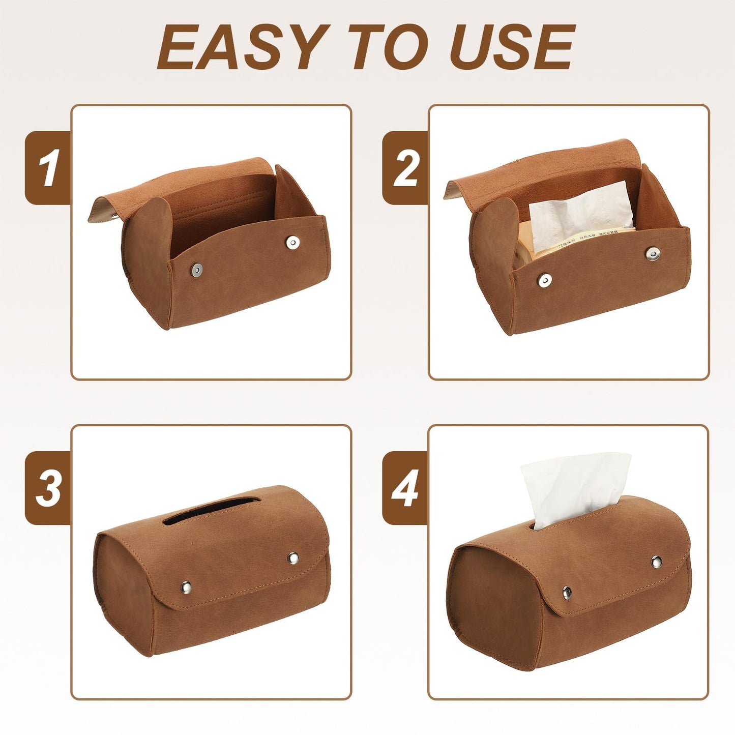 sourcing map Faux Leather Tissue Box Cover, Rectangular PU Tissue Box Cover with Button Tissue Holder Bag for Home/Bathroom/Car/Office Decor