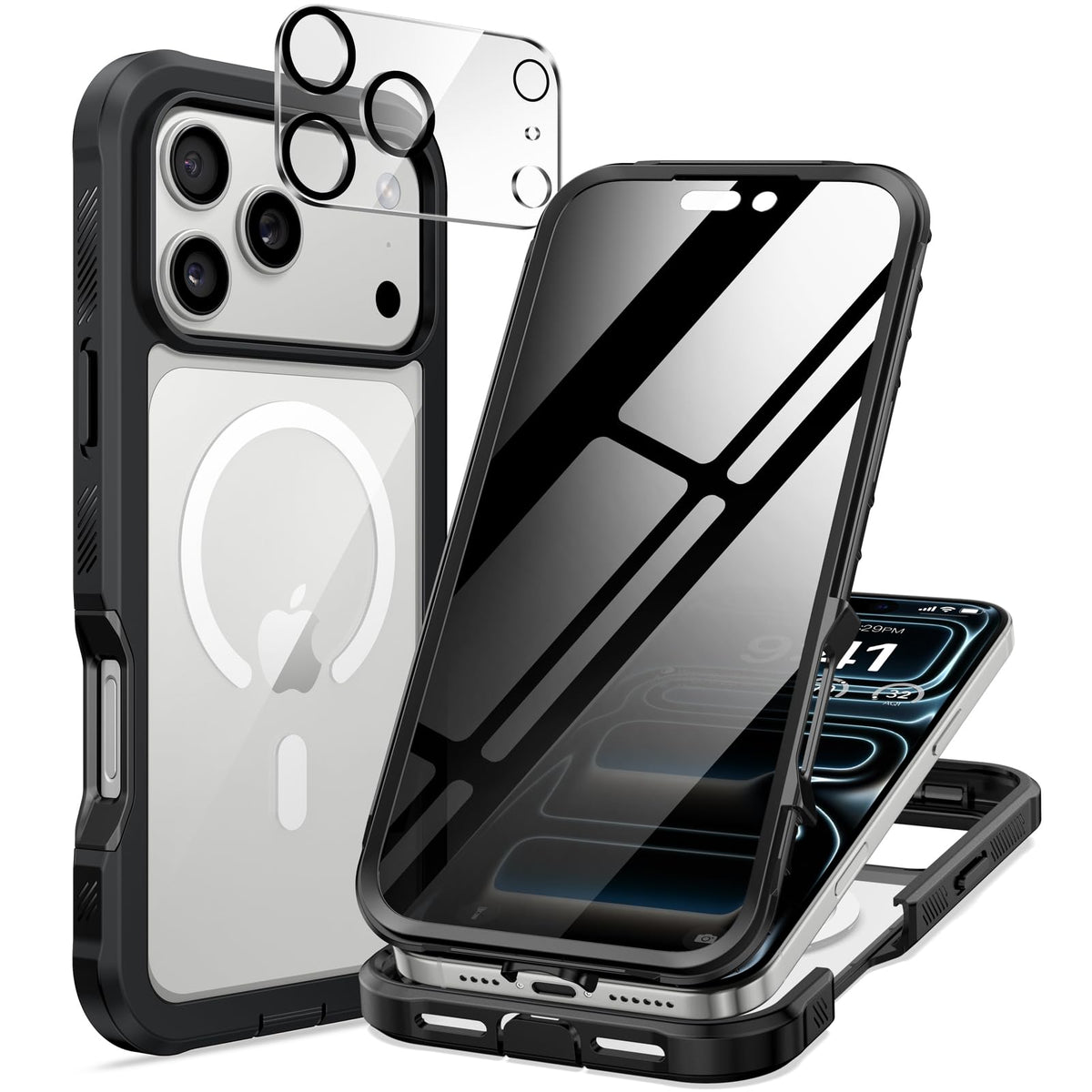 seacosmo Magnetic for iPhone 17 Pro Max Privacy Case 6.9'', [Built-in Anti-Spy Tempered Glass Protector + Camera Protection] Compatible with Magsafe,