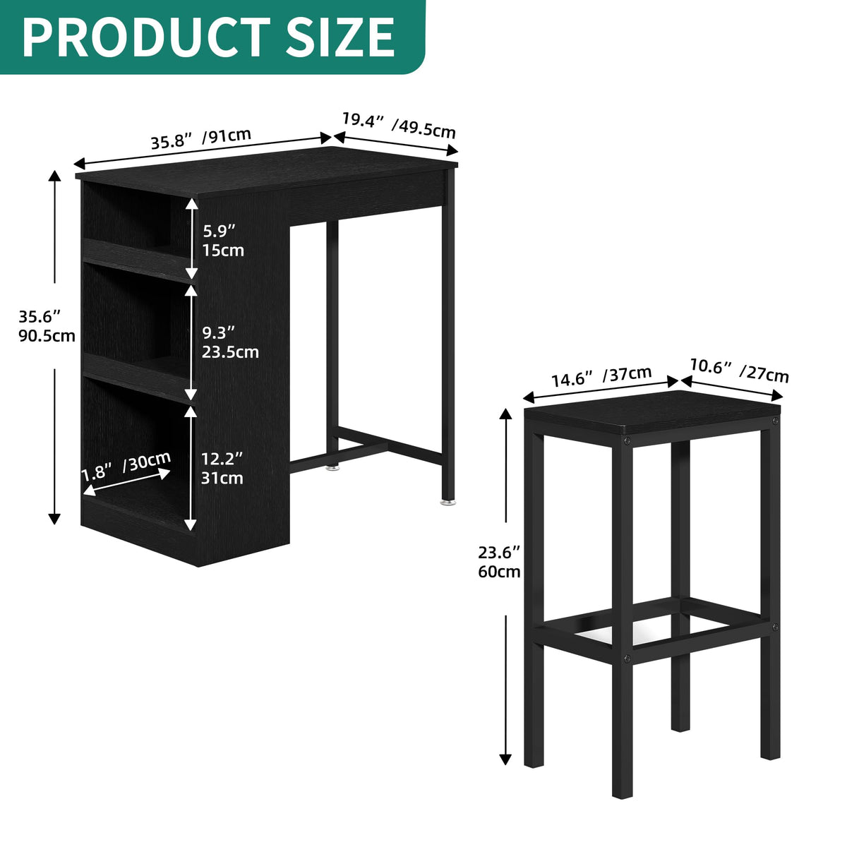YITAHOME Breakfast Bar Table and Stools Set, Bar Table Set with Bar Stools, Breakfast Bar Dining Bar Table Footrest and Storage Shelf for Kitchen