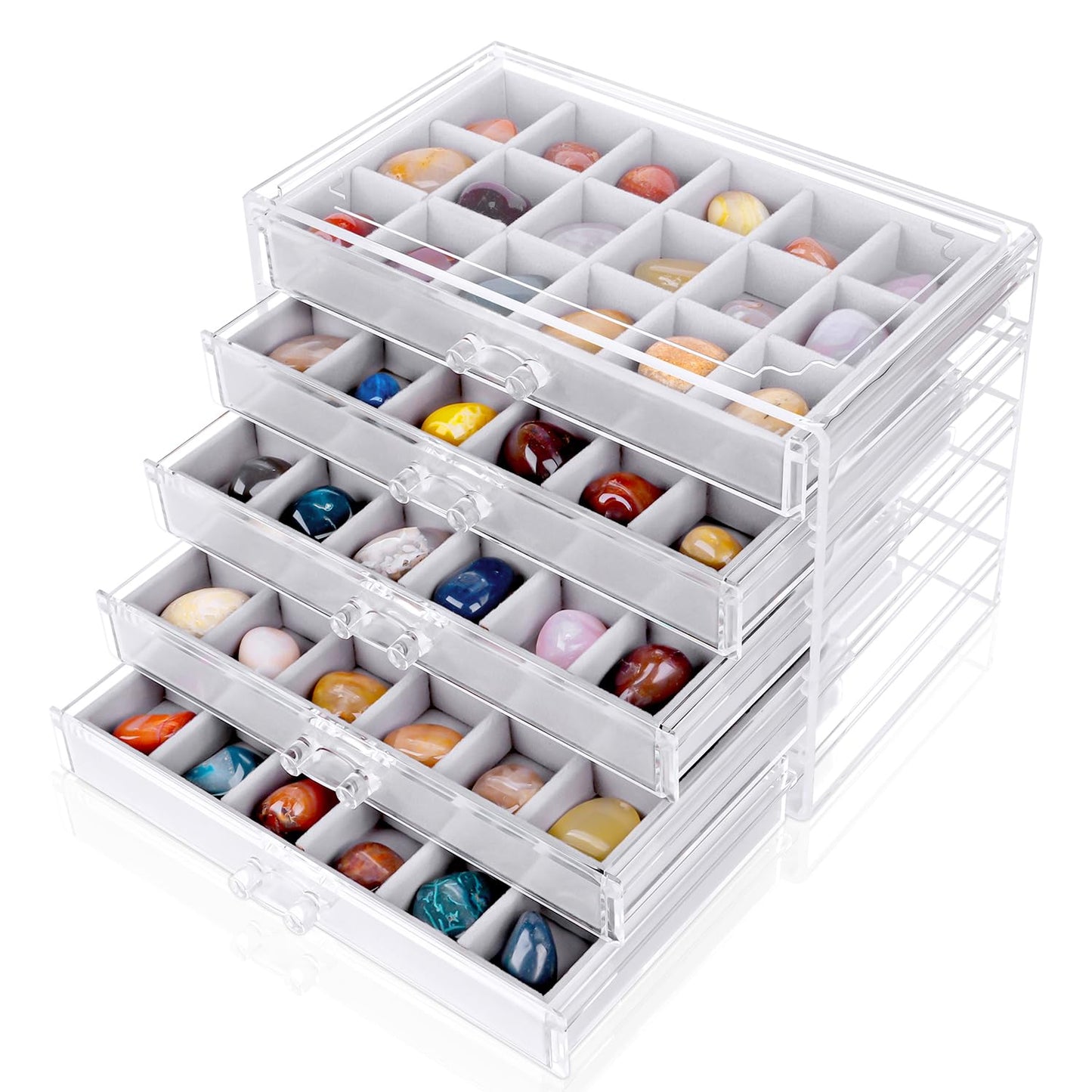 YUEONEWIN Rock Display Boxes for Collectables,90 Grid Rock Collection Display Case