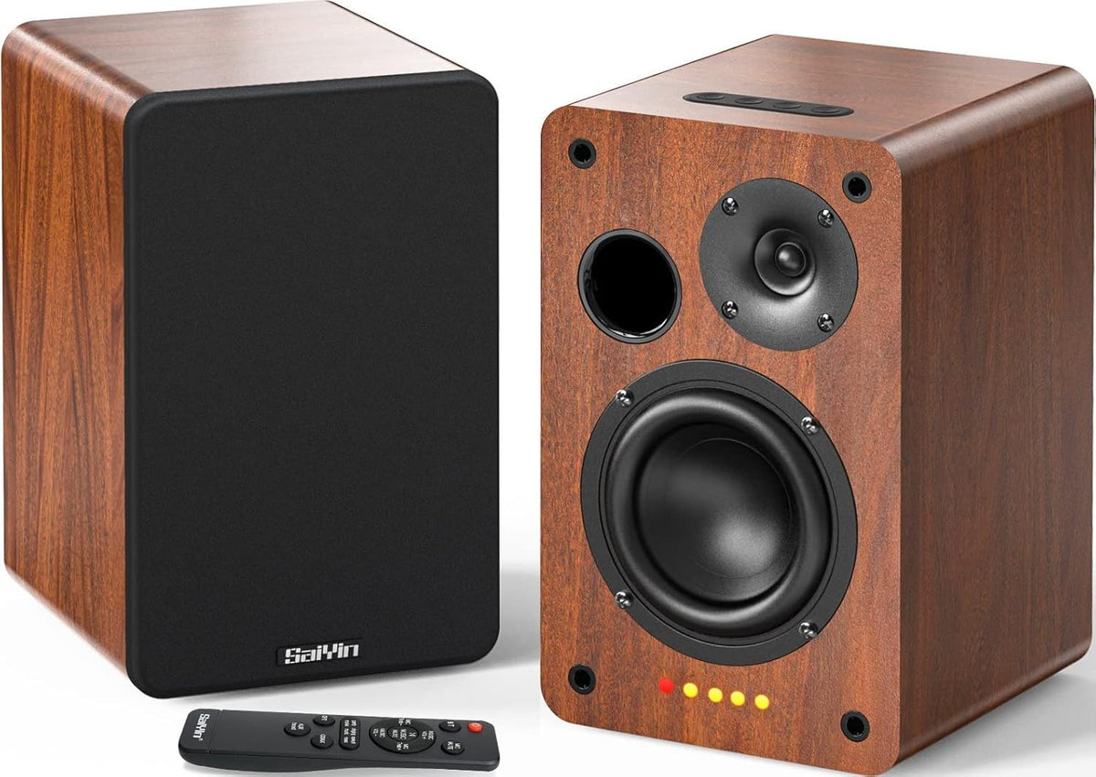 Saiyin Active Bookshelf Speakers, 40W X 2 Bluetooth 5.3 with 4 Inch Woofer, Turntable Speakers with Optical/AUX input/Subwoofer Line Out for PC and