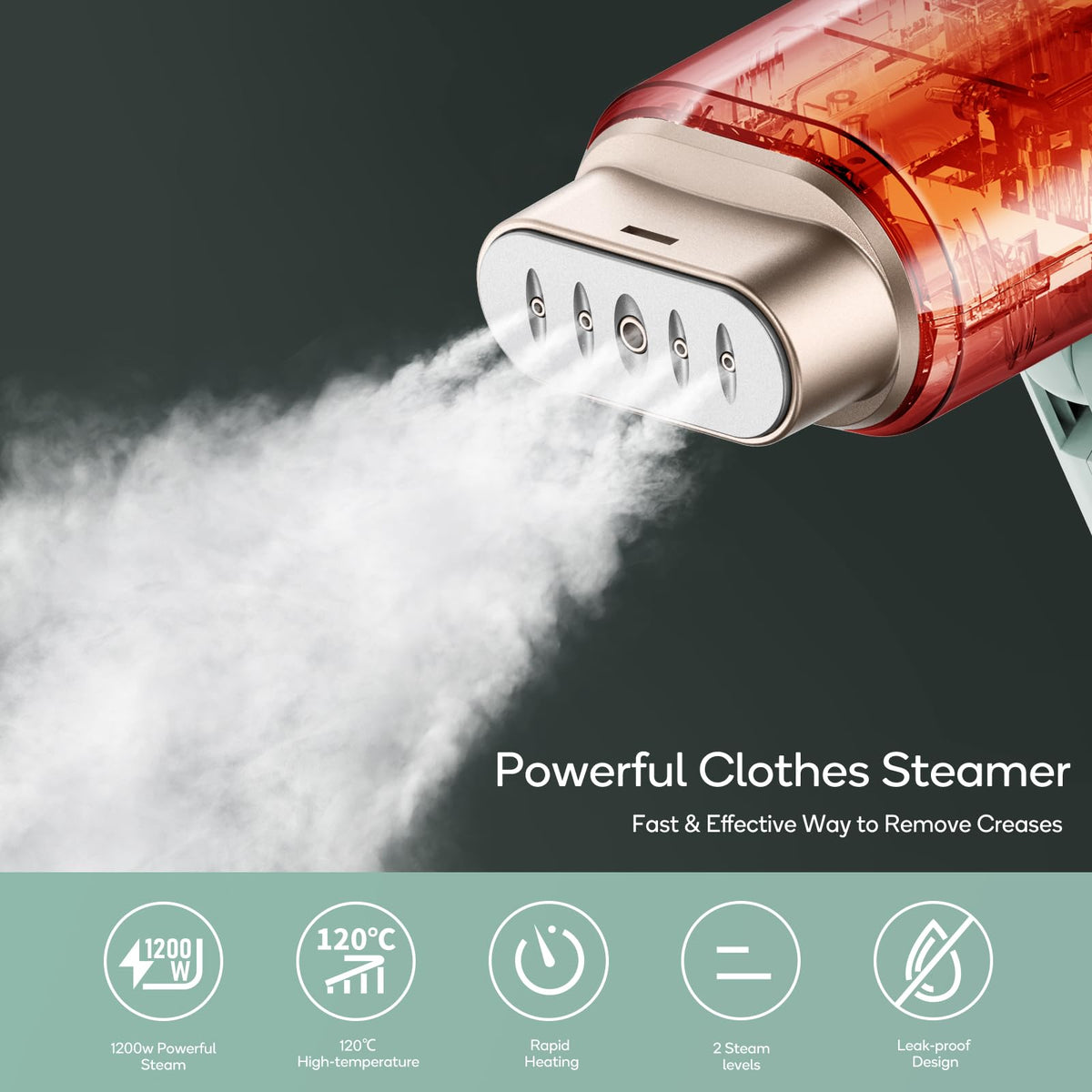 Newbealer Clothes Steamer, Portable Handheld Steamer for Clothes, 20s Fast Heat Up, 1200W 180ml Detachable Water Tank, Horizontal & Vertical Steaming