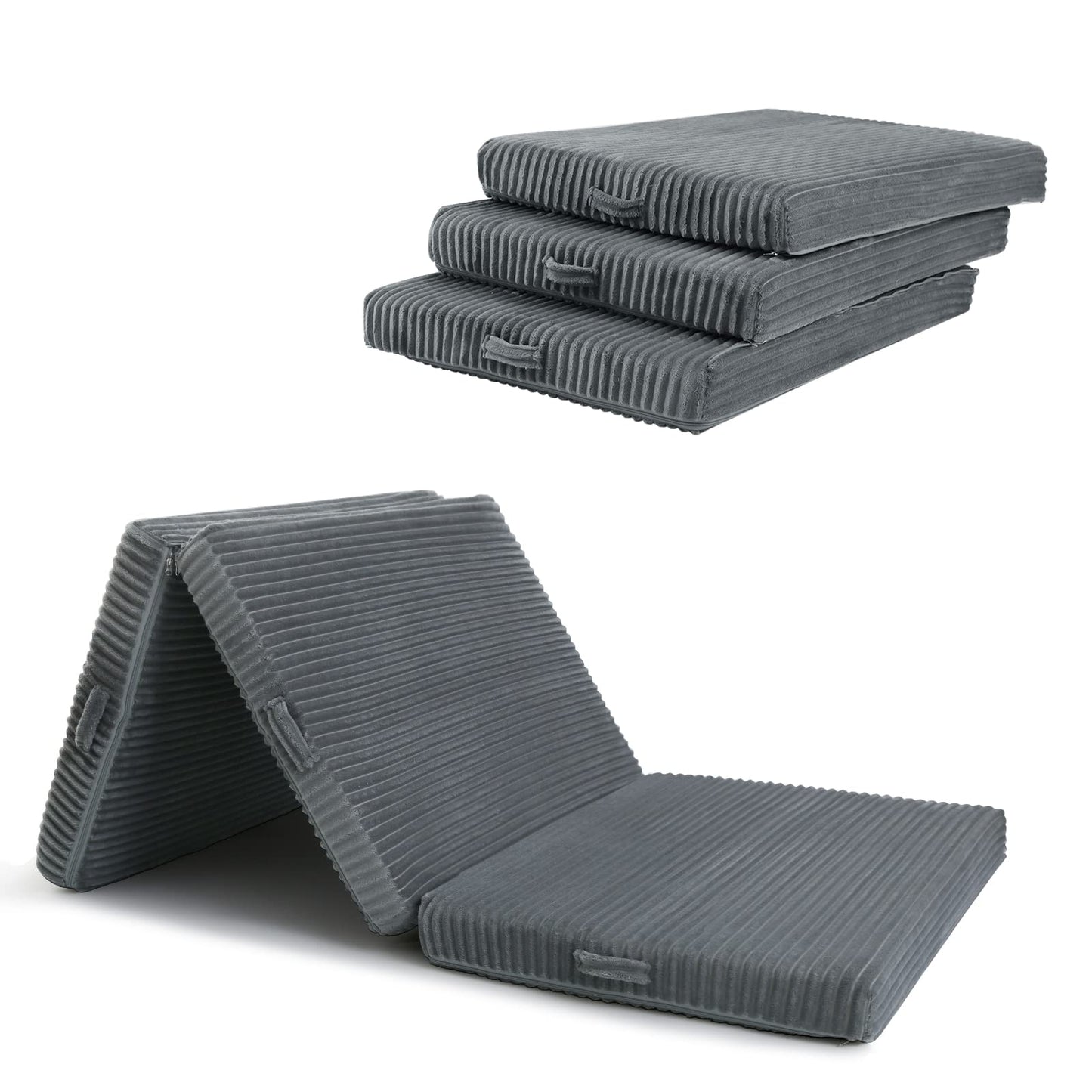 MeMoreCool Tri Folding Floor Mattress 190x75cm, 10cm Thick Foam Foldable Futon Mattress with Washable Cover, Portable Guest Bed Mat for Travel