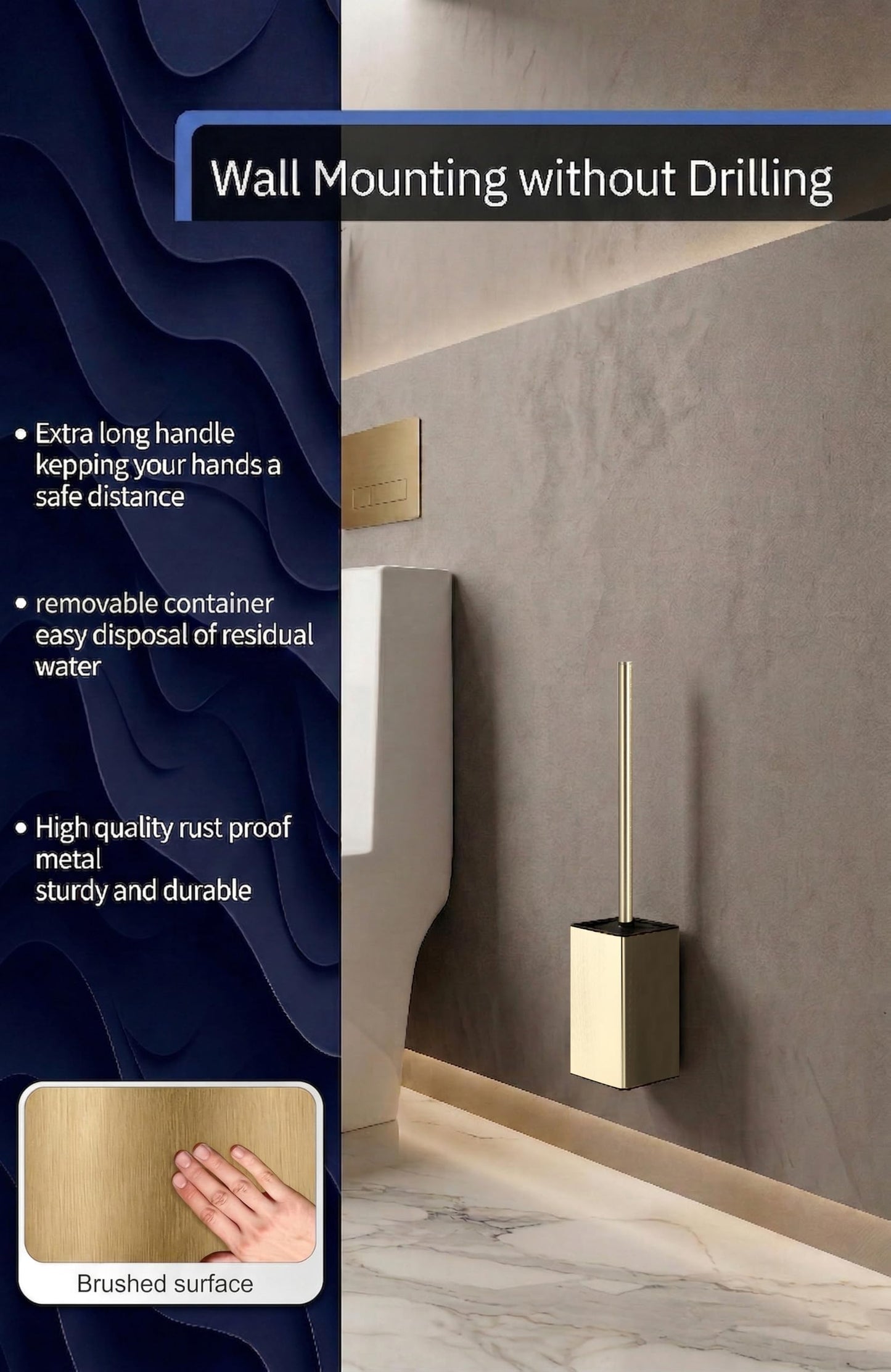 DAZI Toilet Brush with wall mount, Gold Toilet brush rustproof metal modern design