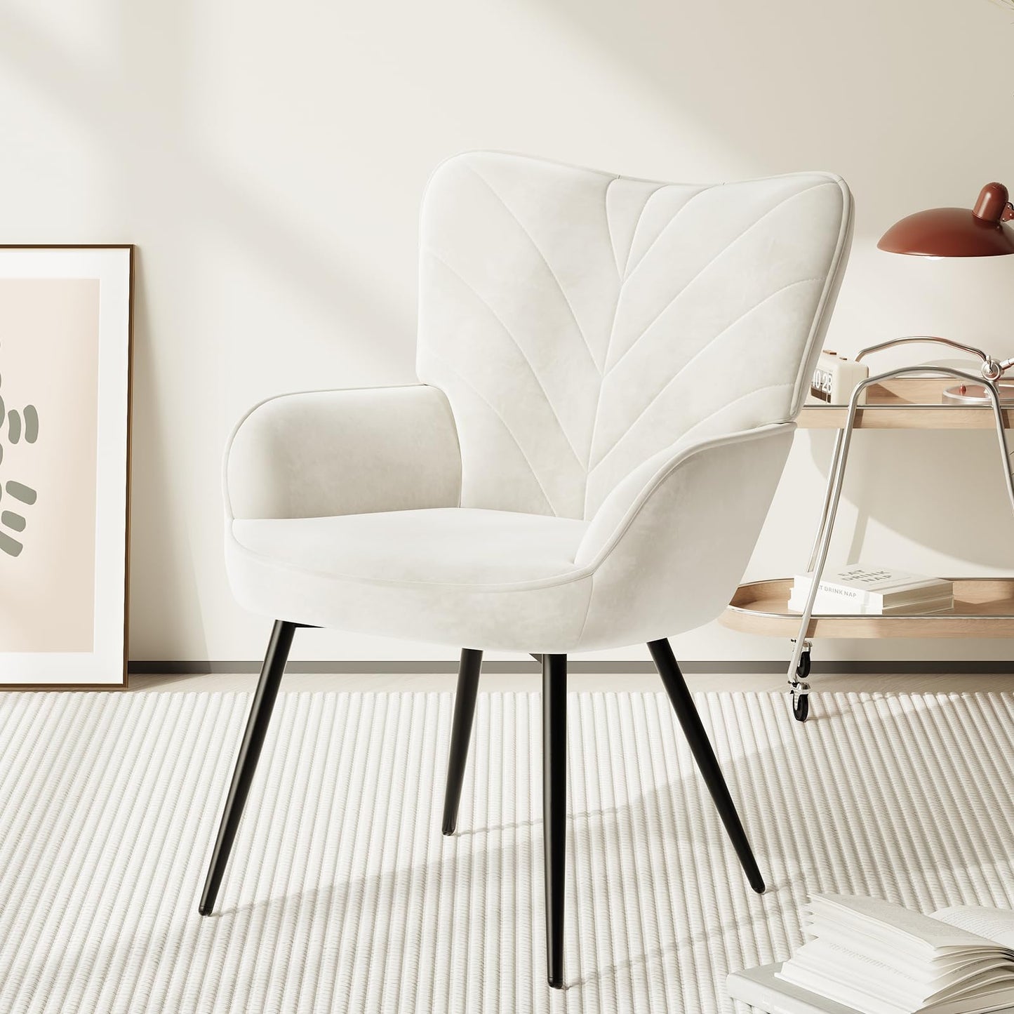 COLAMY Velvet Accent Chair with Black Metal Legs, Modern Armchair with Ergonomic Backrest