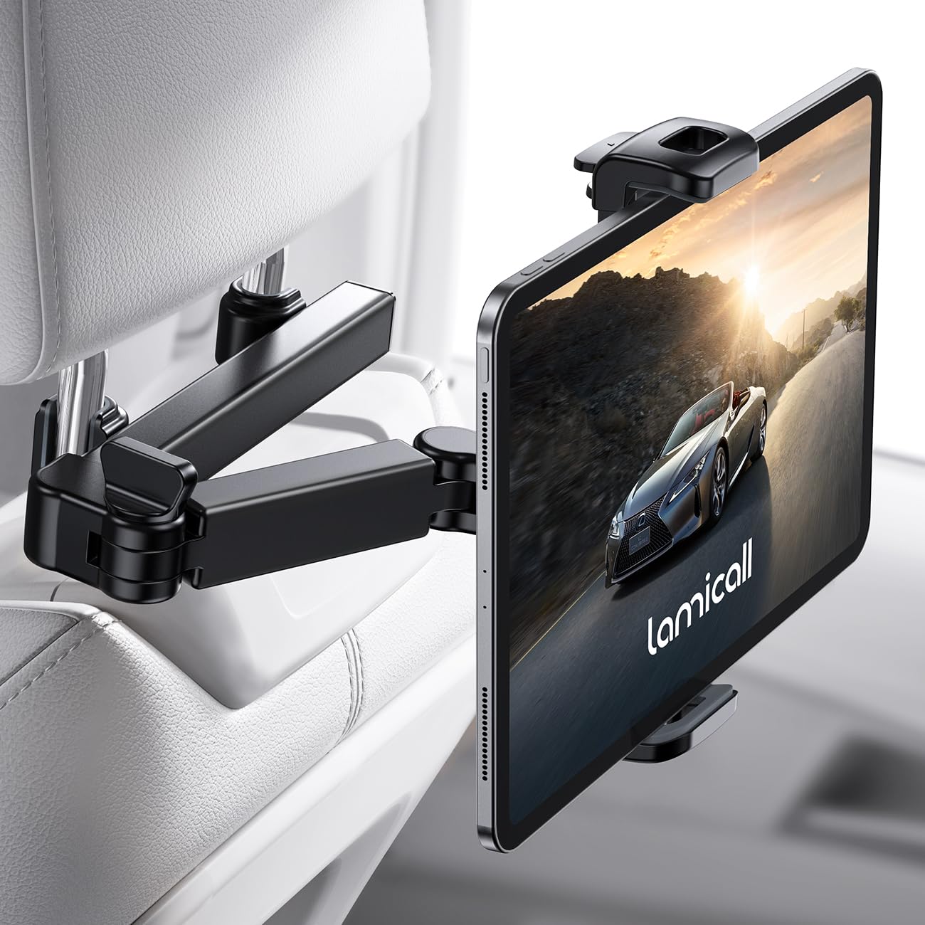 Lamicall Car Headrest Tablet Mount - [Aluminium Arm] 2025 Adjustable Car Tablet Holder, 360? Rotating Backseat Mount for Kids, for 2024 iPad Pro 13,