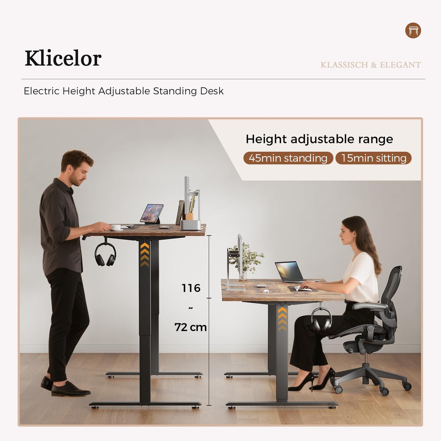 Klicelor Height Adjustable Electric Desk, 2 Memory Buttons, 120x80cm