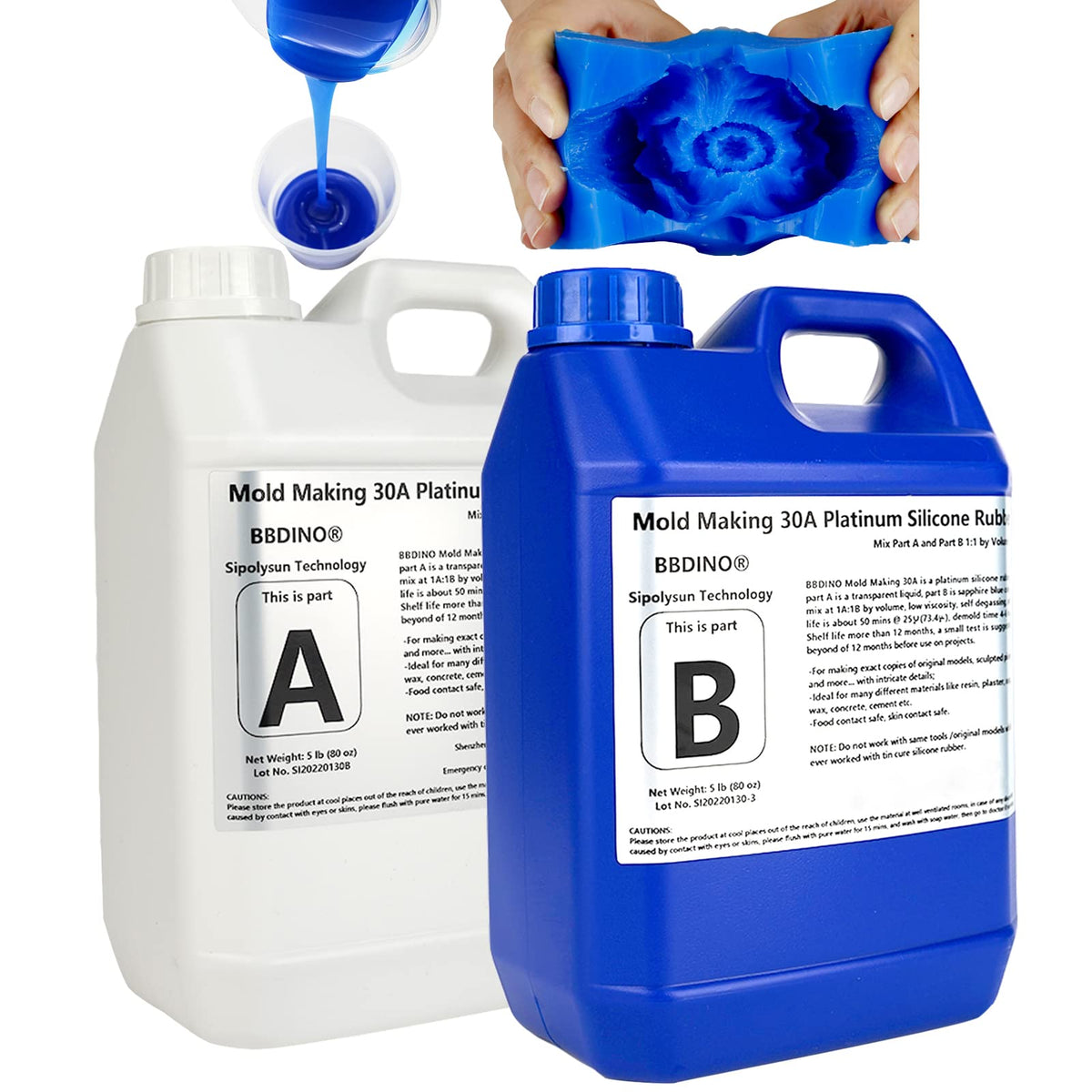 BBDINO Silicone Mould Making Kit, Mould Making Silicone Rubber 30A Liquid Silicone for Mould Making 1 Gallon/10 Lbs,1:1 by Volume, Ideal for Silicone