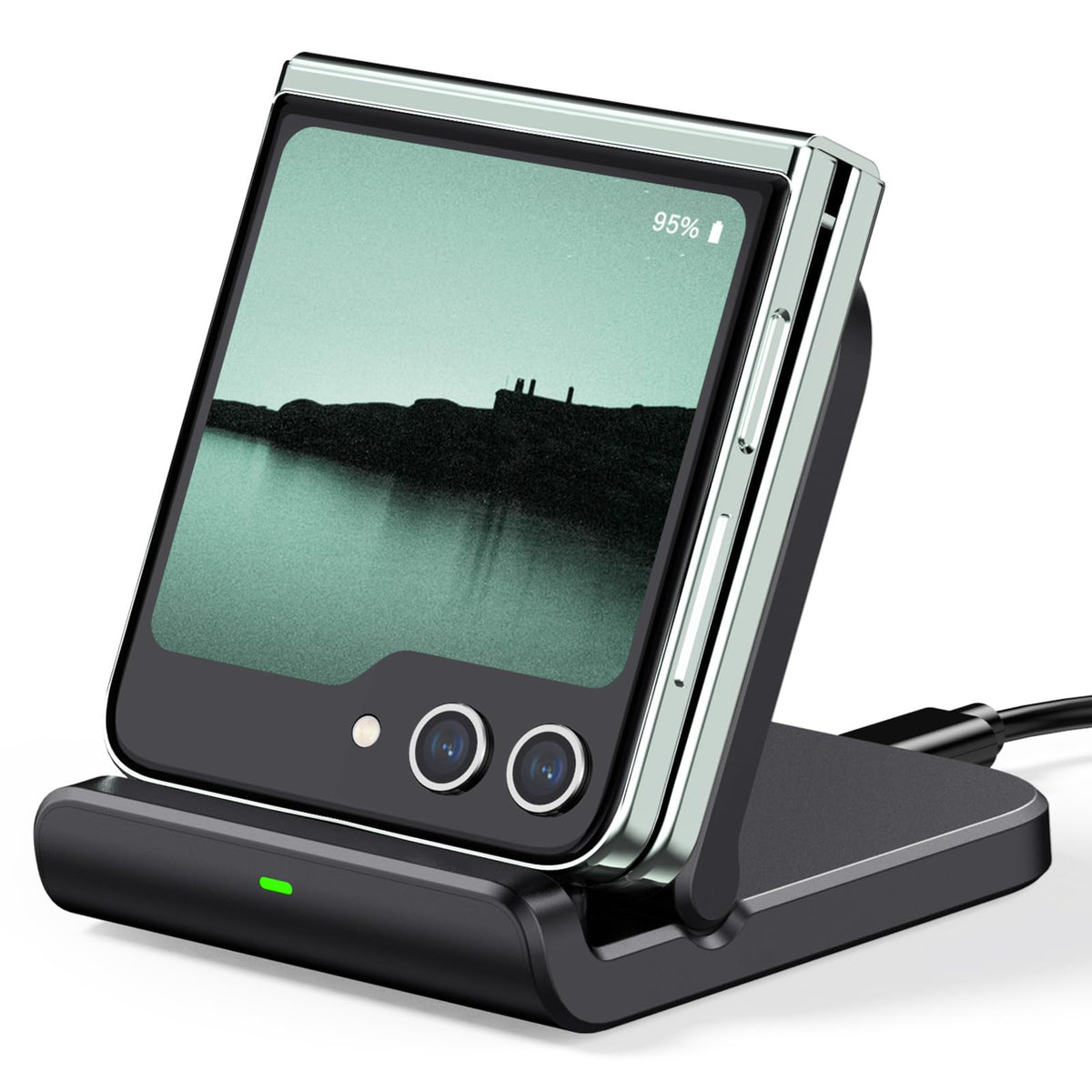 Wireless Charger for Samsung Galaxy Z Flip 7/7 FE/6/5/4/3, Foldable Phone Charger Stand for Samsung Z Flip/Moto Razr60, SwanScout 501S (Black)