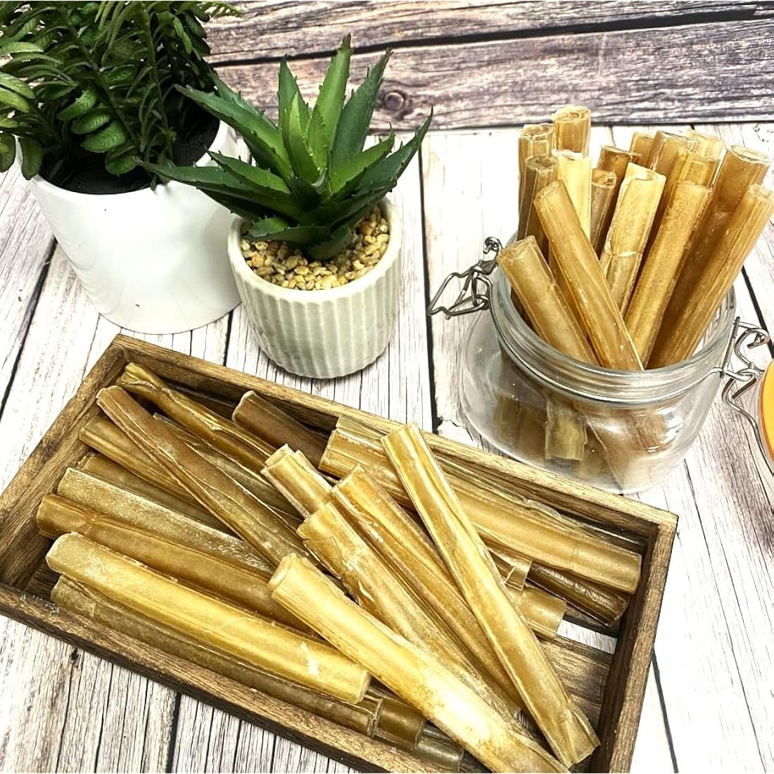 Cigar Chews Thick 5" x 50 Natural Rawhide Dog Treats Pressed Rolls LODC