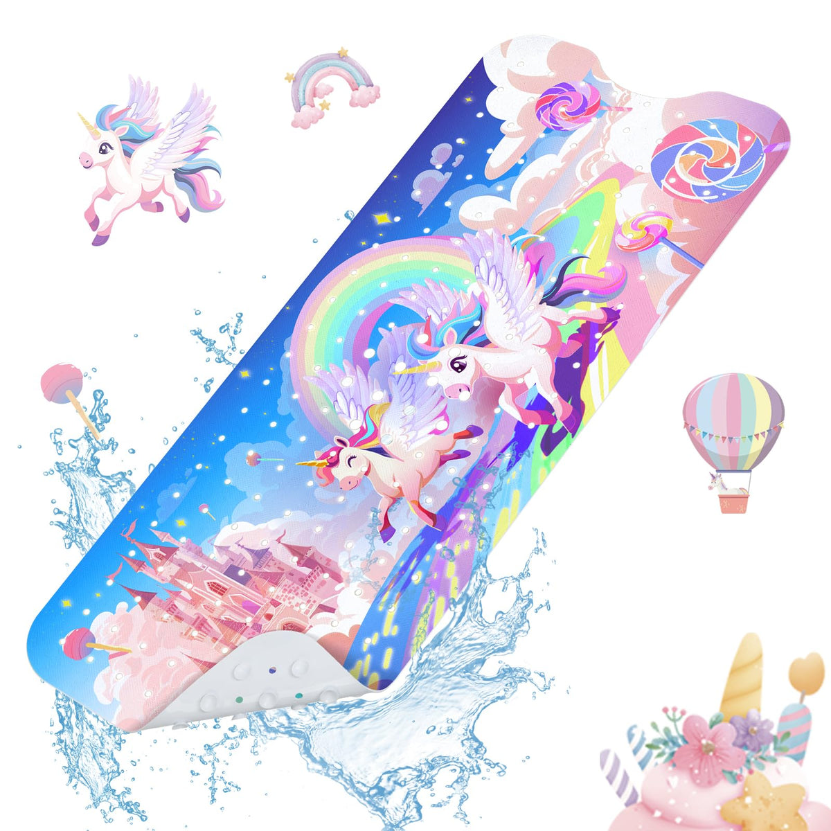 SHUCHING Baby Bathtub Mat Non Slip-100 X 40 cm Extra Long Non Slip Bath Mat for Kids, Bath Mat for Tub Non Slip Kids Bathroom Machine Washable,