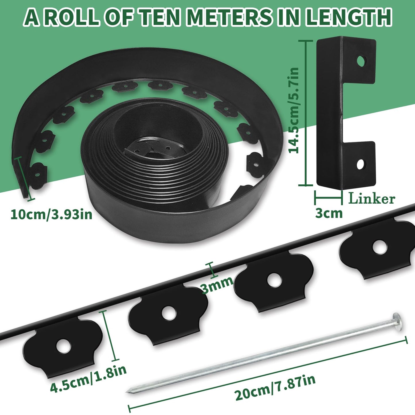 YEEBECA Lawn Edging Kit, 4 Inch High Flexible Lawn Edging Border Kit For Lawn Trimming With 30 Steel Anchors, 33 Ft Long In Black